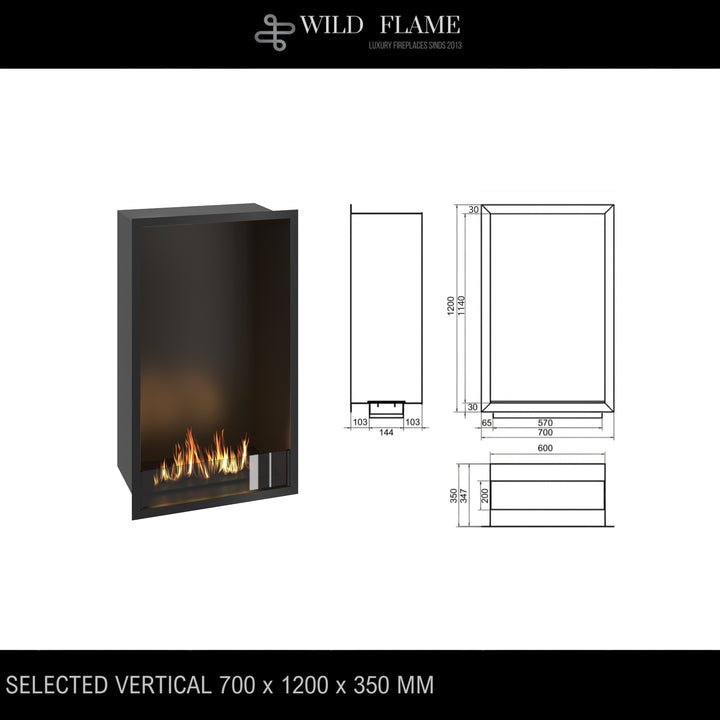 Bioethanol Einbau Kamin Ofen Vertikal - SELECTED 70x120