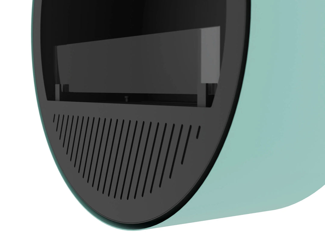 Bioethanol Wandkamin INCYCLE SLIM InFire SlimFire Schwarz Minze Rund Wohnzimmer Nahaufnahme runde Kaminbasis