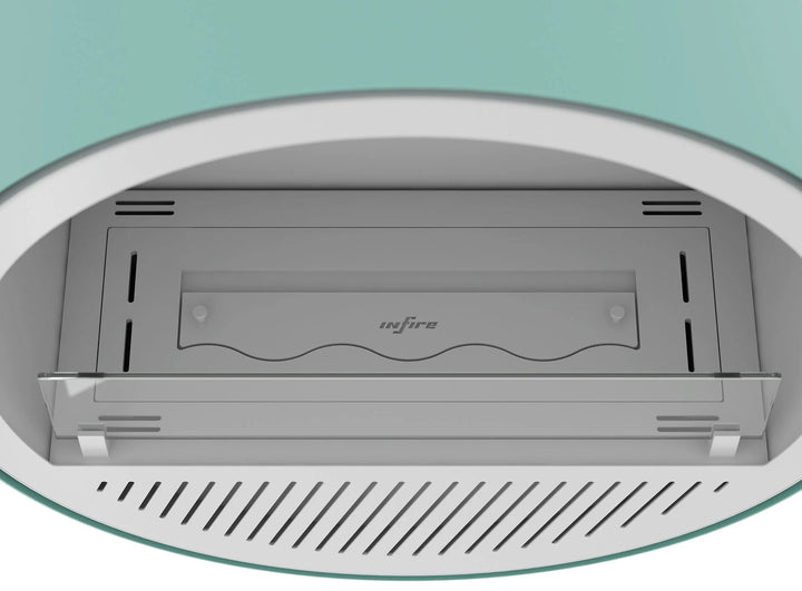 Bioethanol Wandkamin INCYCLE SLIM InFire SlimFire Weiss Minze Rund Wohnzimmer Nahaufnahme Draufsicht Verarbeitung