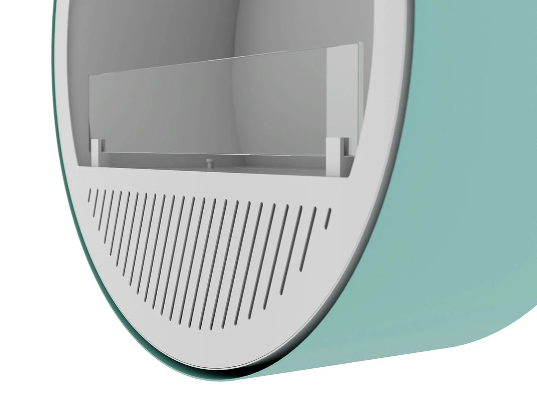 Bioethanol Wandkamin INCYCLE SLIM InFire SlimFire Weiss Minze Rund Wohnzimmer Nahaufnahme runde Kaminbasis