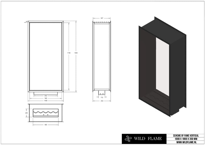 Bioethanol Einbau Tunnelkamin Vertikal - FAME 100x180