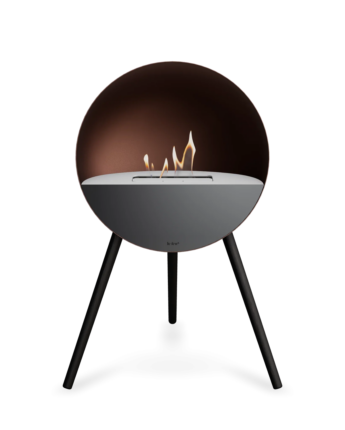 Bioethanol Standkamin Le Feu EYE freistehend in Mokka mit oberem Glas in Weiß, Frontglas in Schwarz und Standfüßen in Schwarz