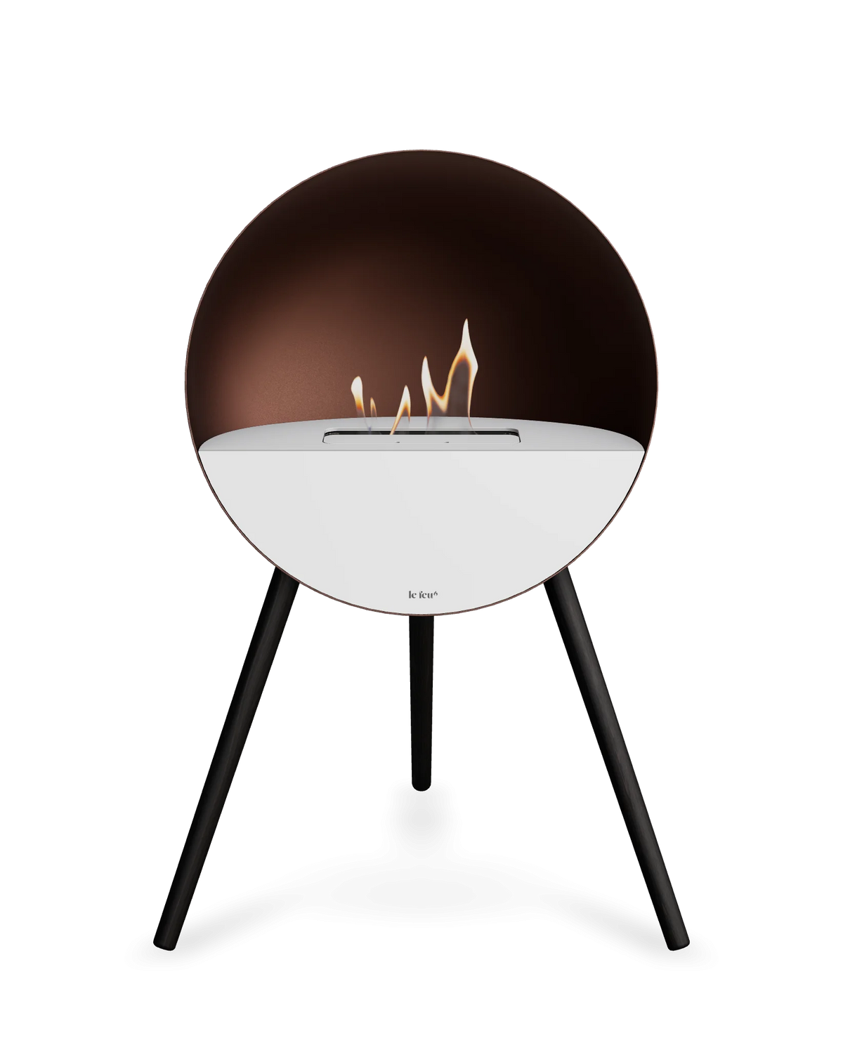 Bioethanol Standkamin Le Feu EYE freistehend in Mokka mit oberem Glas in Weiß, Frontglas in Weiß und Standfüßen in Schwarz