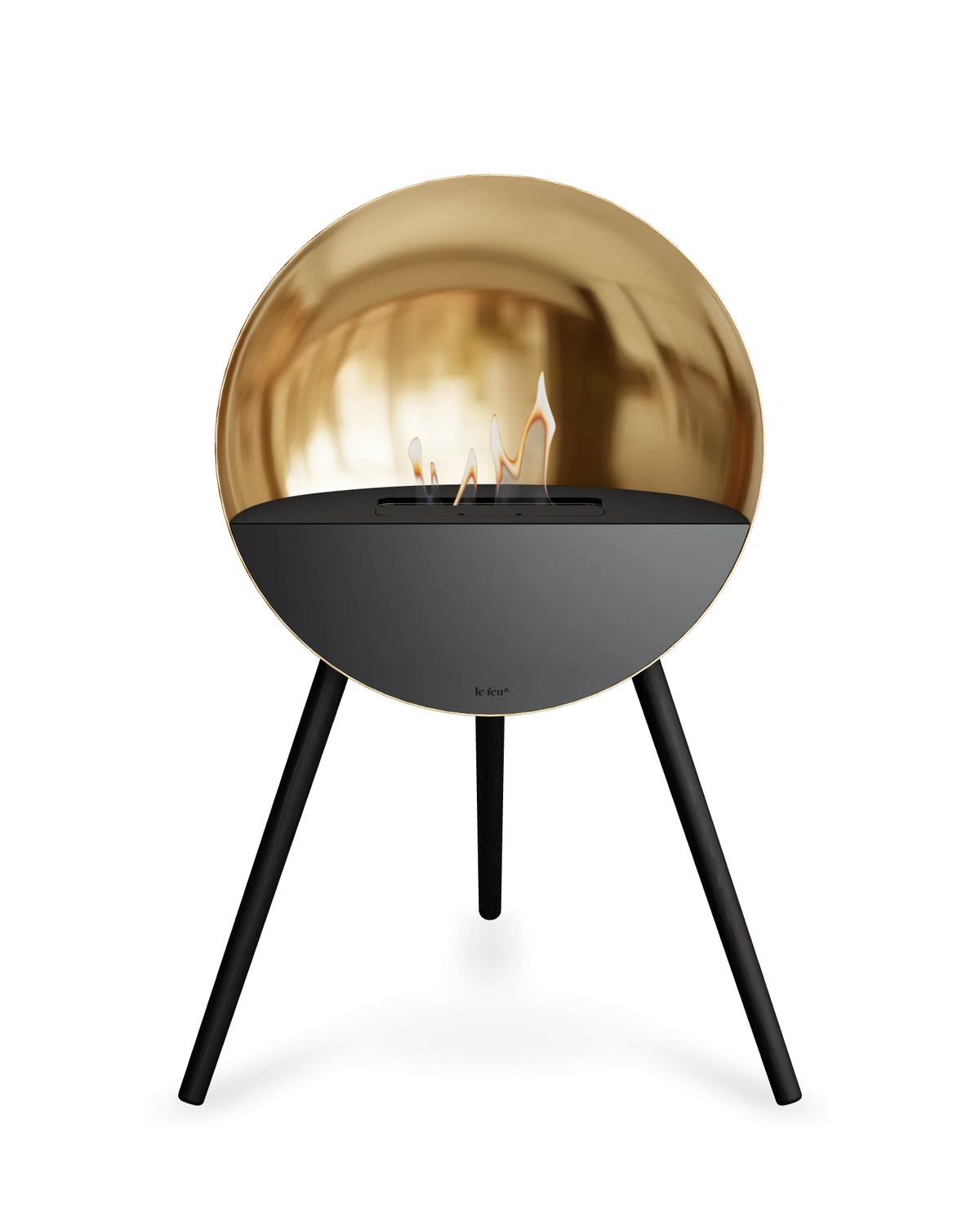Bioethanol Standkamin Le Feu EYE freistehend in Roségold mit oberem Glas in Schwarz, Frontglas in Schwarz und Standfüßen in Schwarz
