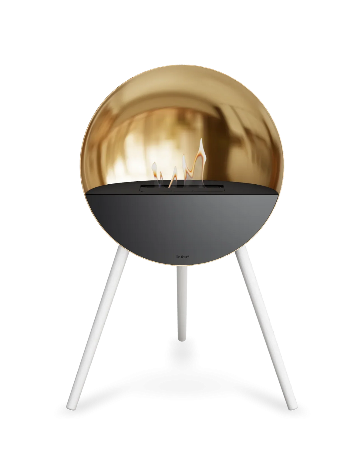 Bioethanol Standkamin Le Feu EYE freistehend in Roségold mit oberem Glas in Schwarz, Frontglas in Schwarz und Standfüßen in Weiß