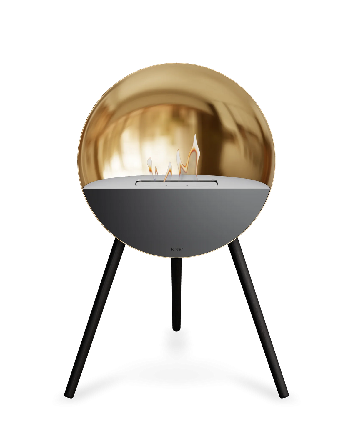 Bioethanol Standkamin Le Feu EYE freistehend in Roségold mit oberem Glas in Weiß, Frontglas in Schwarz und Standfüßen in Schwarz