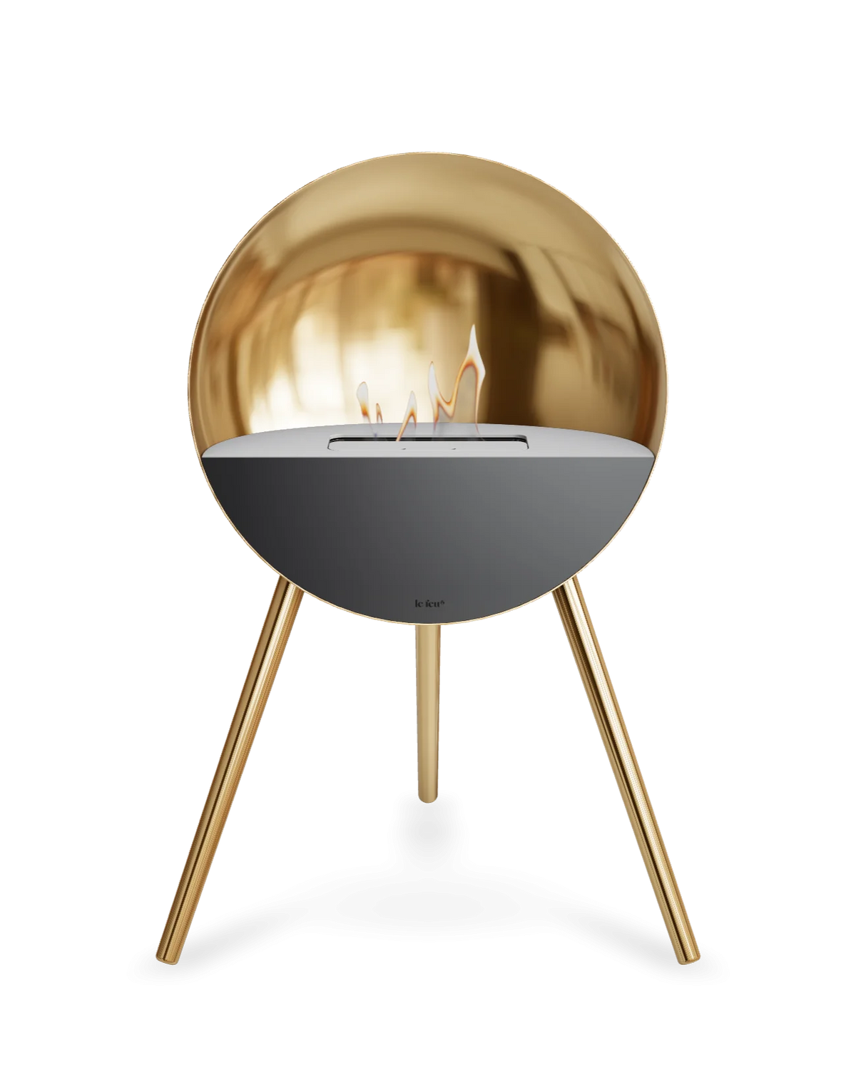 Bioethanol Standkamin Le Feu EYE freistehend in Roségold mit oberem Glas in Weiß, Frontglas in Schwarz und Standfüßen in Roségold