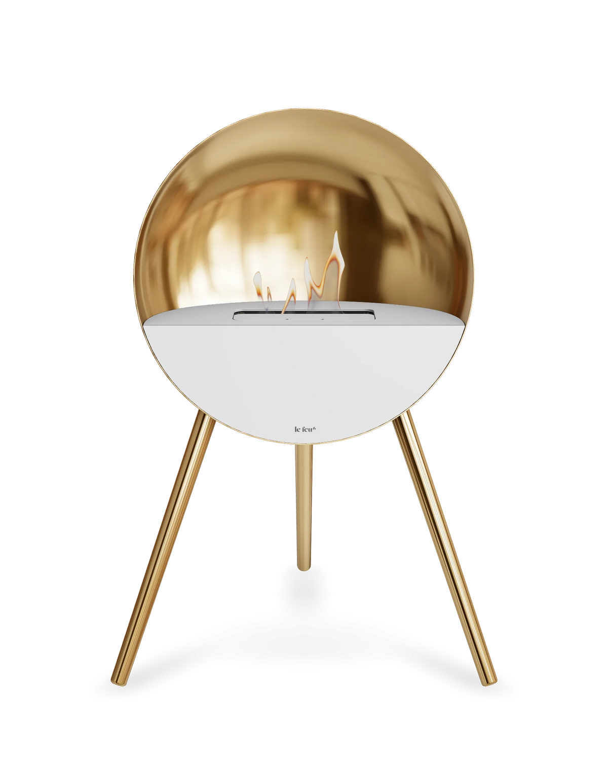Bioethanol Standkamin Le Feu EYE freistehend in Roségold mit oberem Glas in Weiß, Frontglas in Weiß und Standfüßen in Roségold