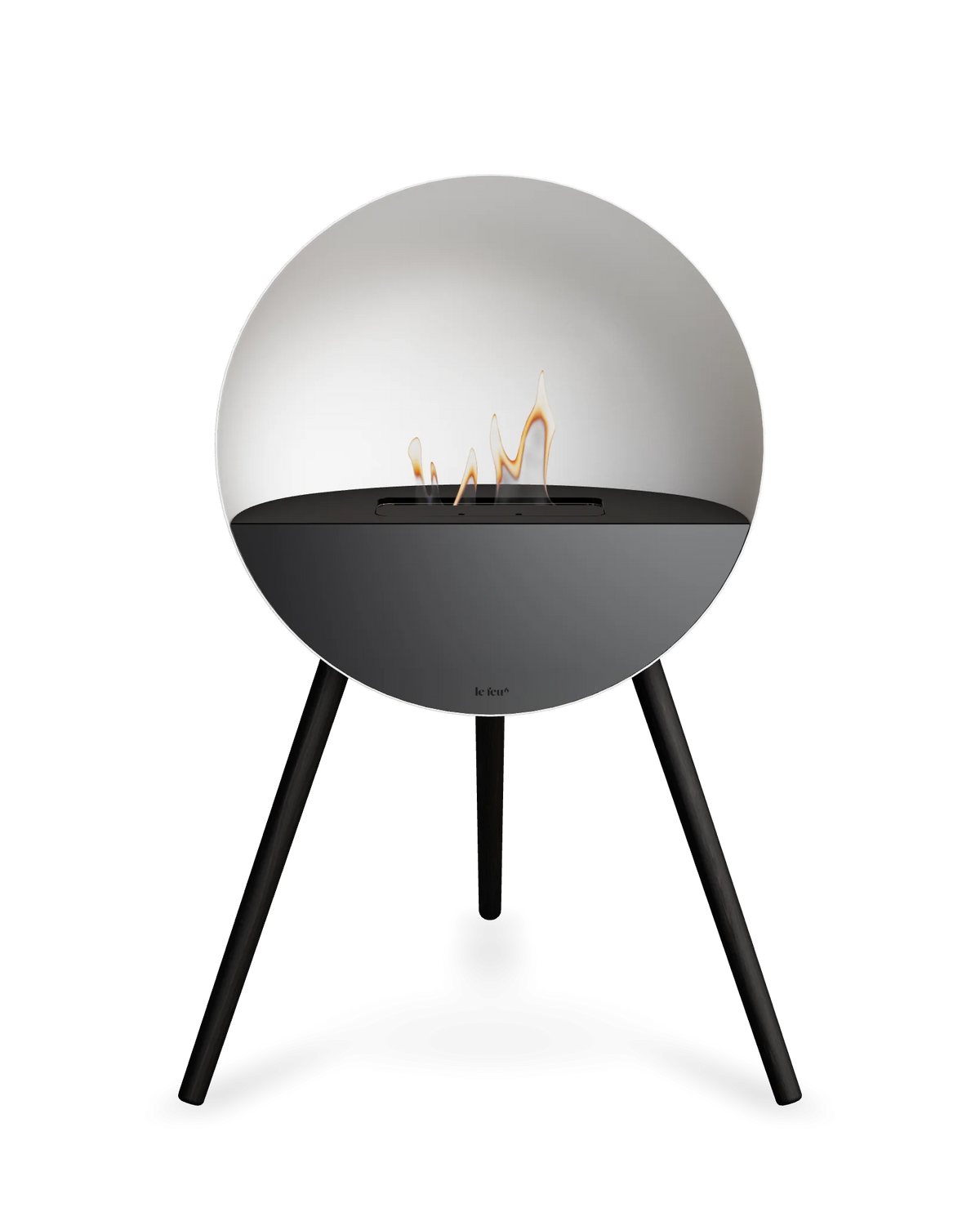 Bioethanol Standkamin Le Feu EYE freistehend in Weiß mit oberem Glas in Schwarz, Frontglas in Schwarz und Standfüßen in Schwarz