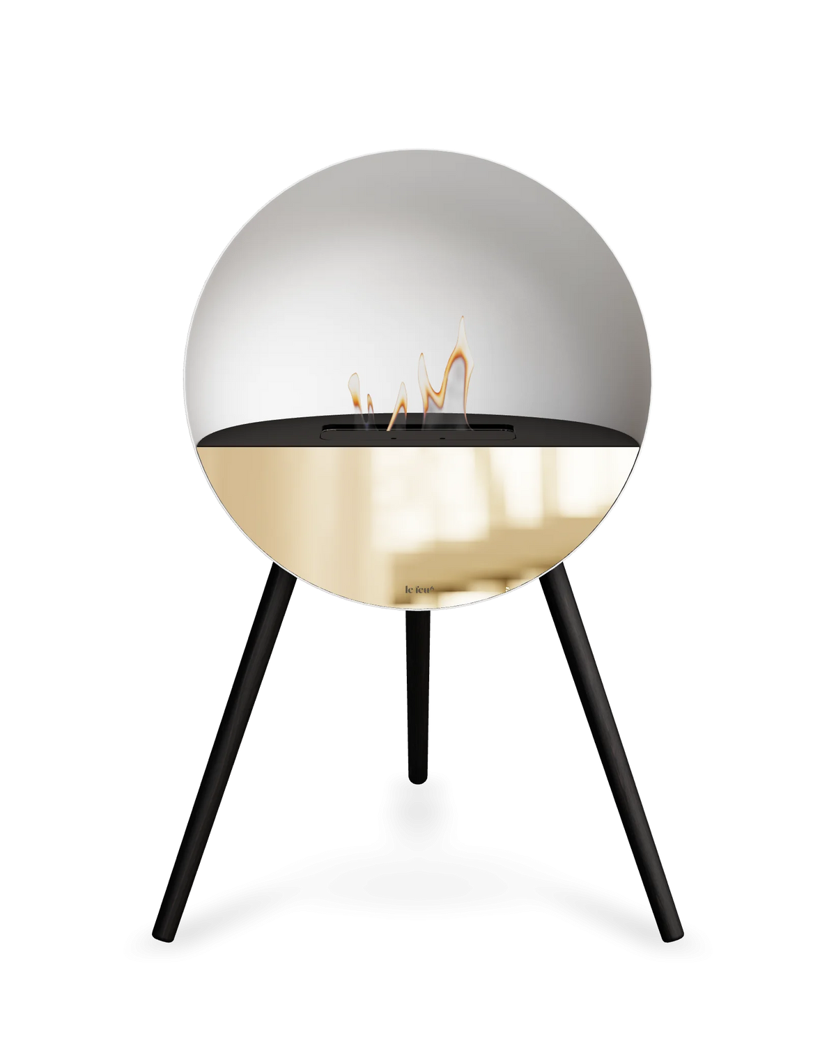 Bioethanol Standkamin Le Feu EYE freistehend in Weiß mit oberem Glas in Schwarz, Frontglas in Roségold und Standfüßen in Schwarz