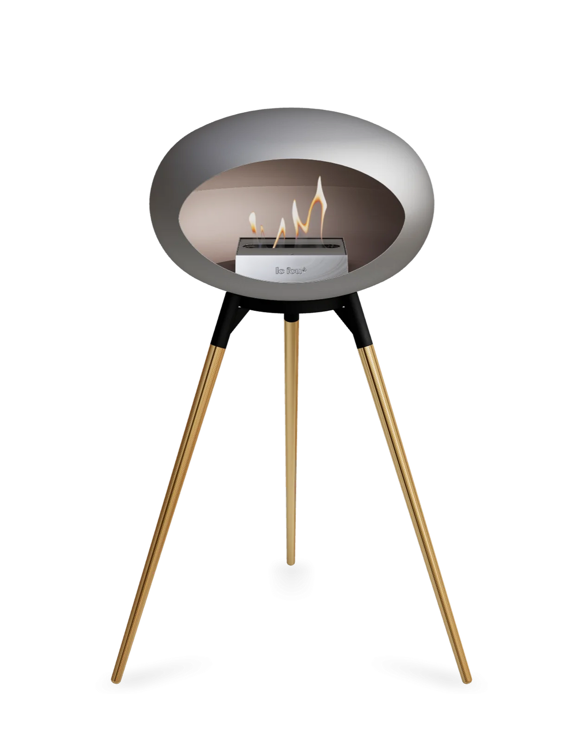 Bioethanol Standkamin Le Feu GROUND HIGH freistehend in Nickel mit Brennschale in Schwarz, Standfüßen in Roségold und Brenner in Edelstahl