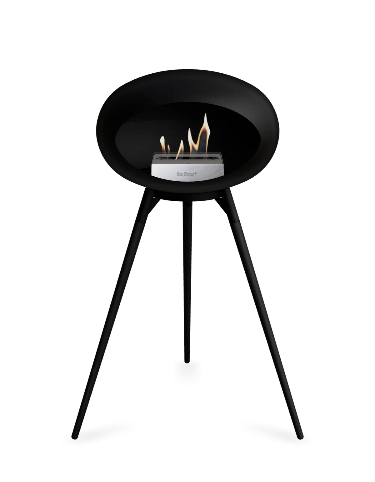 Bioethanol Standkamin Le Feu GROUND HIGH freistehend in Schwarz mit Brennschale in Schwarz, Standfüßen aus schwarzer Eiche und Brenner in Edelstahl