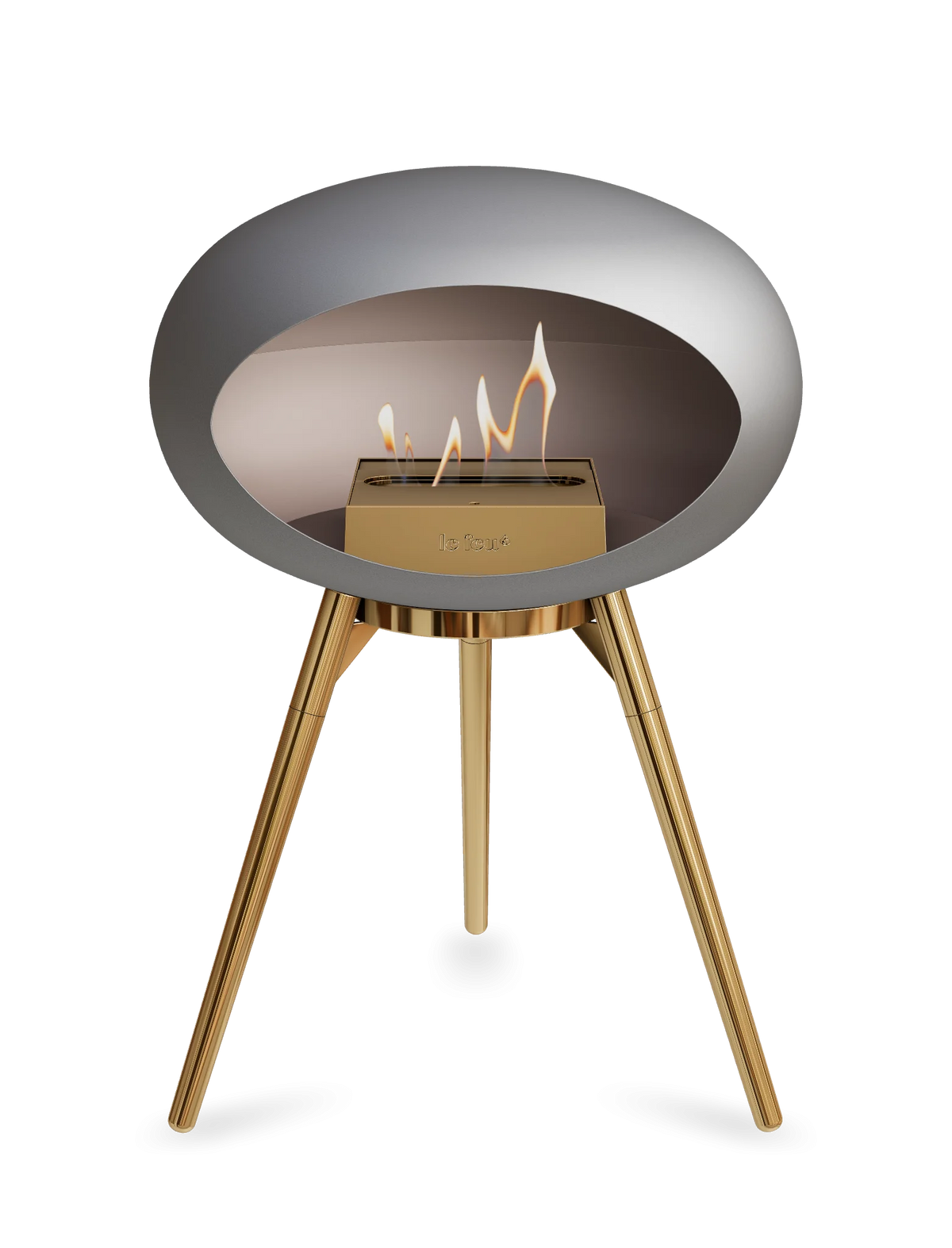 Bioethanol Standkamin Le Feu GROUND LOW freistehend in Nickel mit Brennschale, Standfüßen und Brenner in Roségold