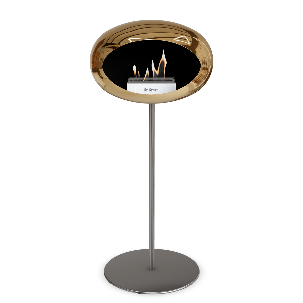 Bioethanol Standkamin Le Feu GROUND STEEL HIGH freistehend 25 mm in Chrom Roségold mit Rohr Edelstahl, Brenner Edelstahl und Bodenplatte Edelstahl