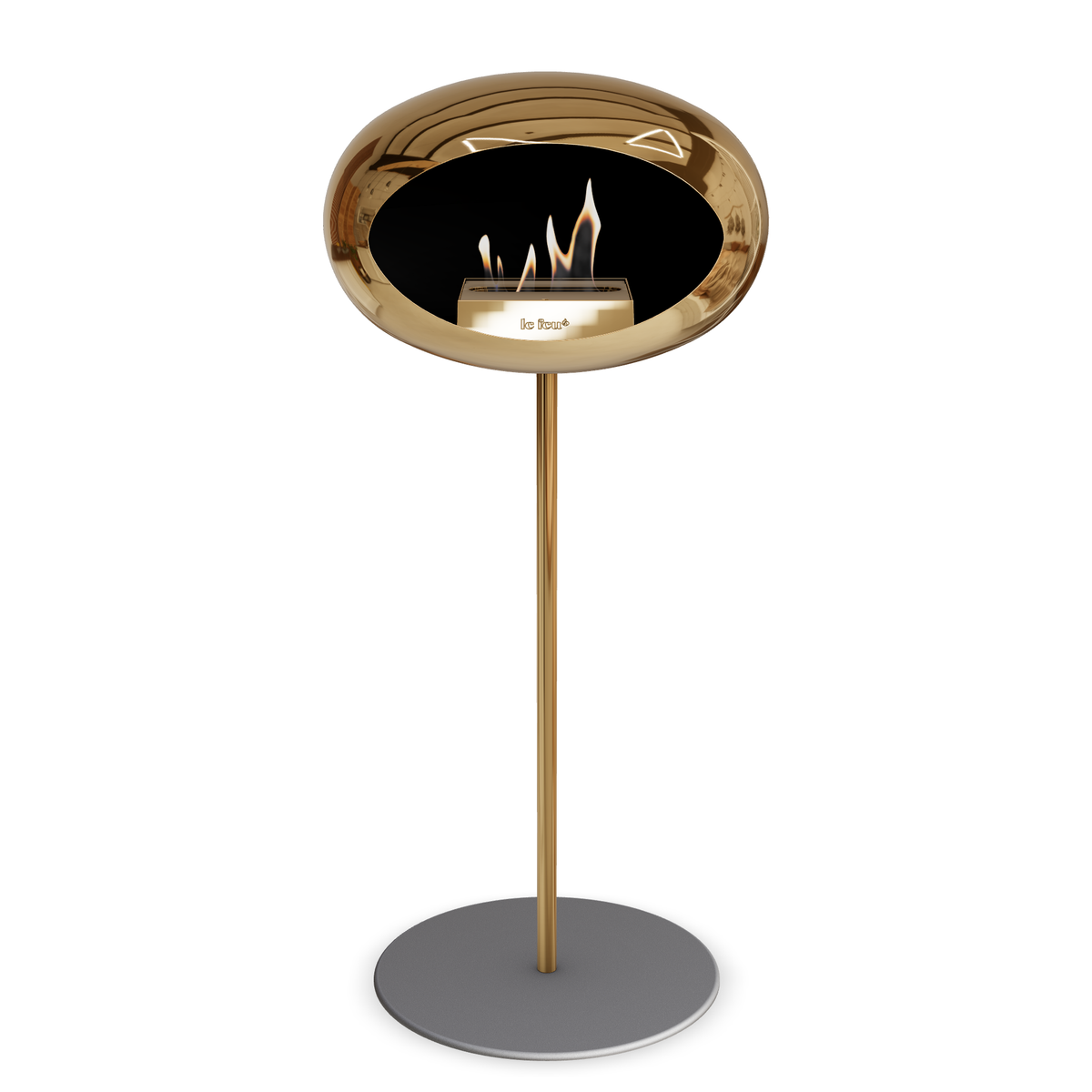 Bioethanol Standkamin Le Feu GROUND STEEL HIGH freistehend 25 mm in Chrom Roségold mit Rohr Roségold, Brenner Roségold und Bodenplatte Nickel