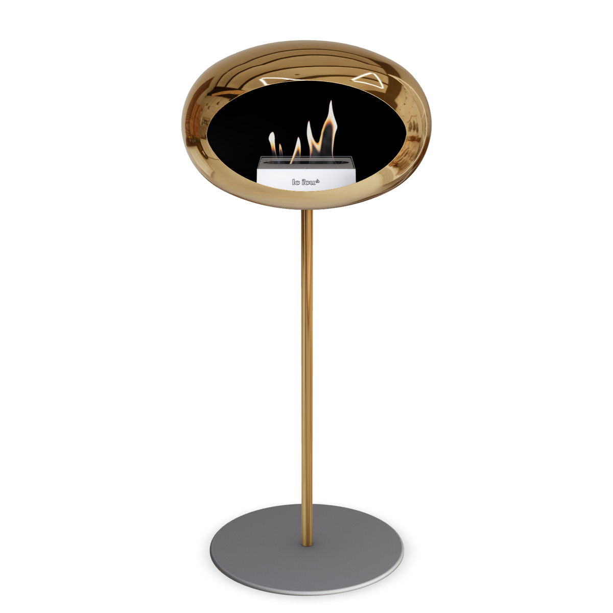 Bioethanol Standkamin Le Feu GROUND STEEL HIGH freistehend 25 mm in Chrom Roségold mit Rohr Roségold, Brenner Edelstahl und Bodenplatte Nickel