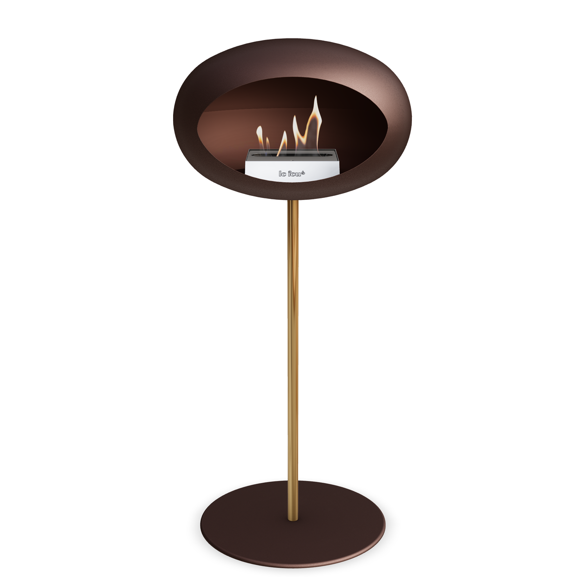 Bioethanol Standkamin Le Feu GROUND STEEL HIGH freistehend 25 mm in Mokka mit Rohr Roségold, Brenner Edelstahl und Bodenplatte Mokka