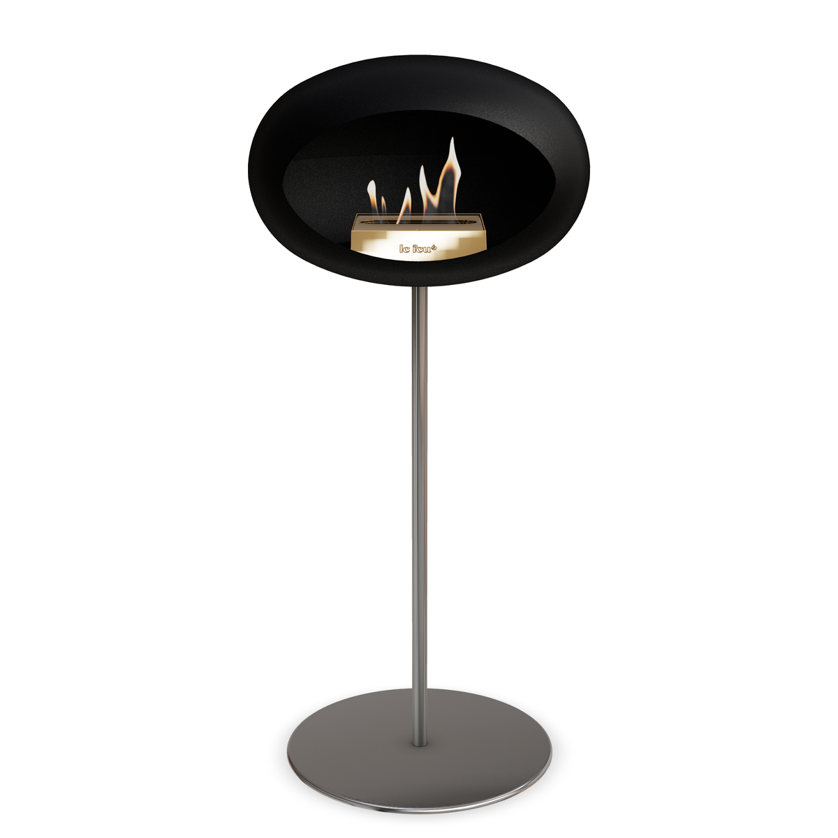 Bioethanol Standkamin Le Feu GROUND STEEL HIGH freistehend 25 mm in Schwarz mit Rohr Edelstahl, Brenner Roségold und Bodenplatte Edelstahl