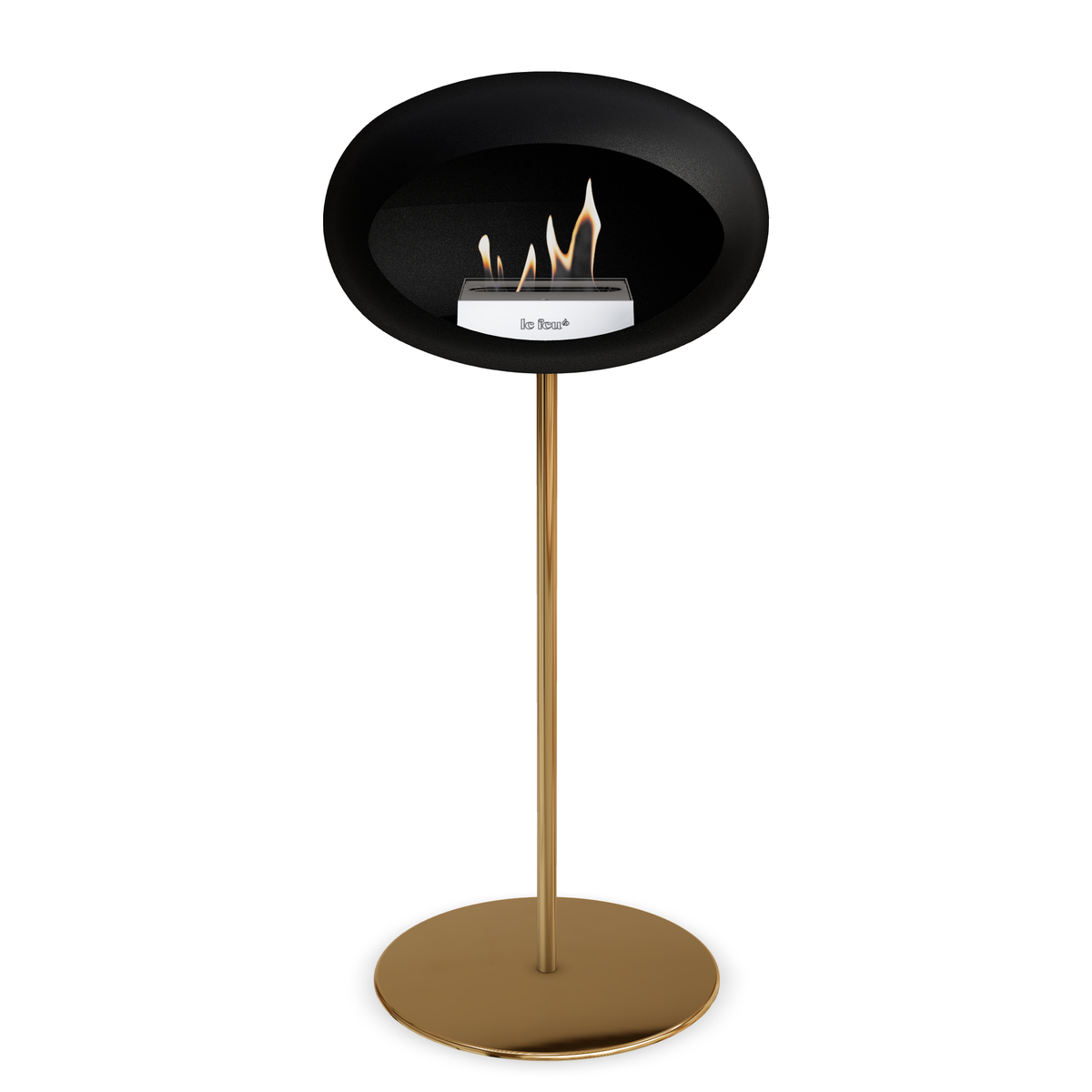 Bioethanol Standkamin Le Feu GROUND STEEL HIGH freistehend 25 mm in Schwarz mit Rohr Roségold, Brenner Edelstahl und Bodenplatte Roségold
