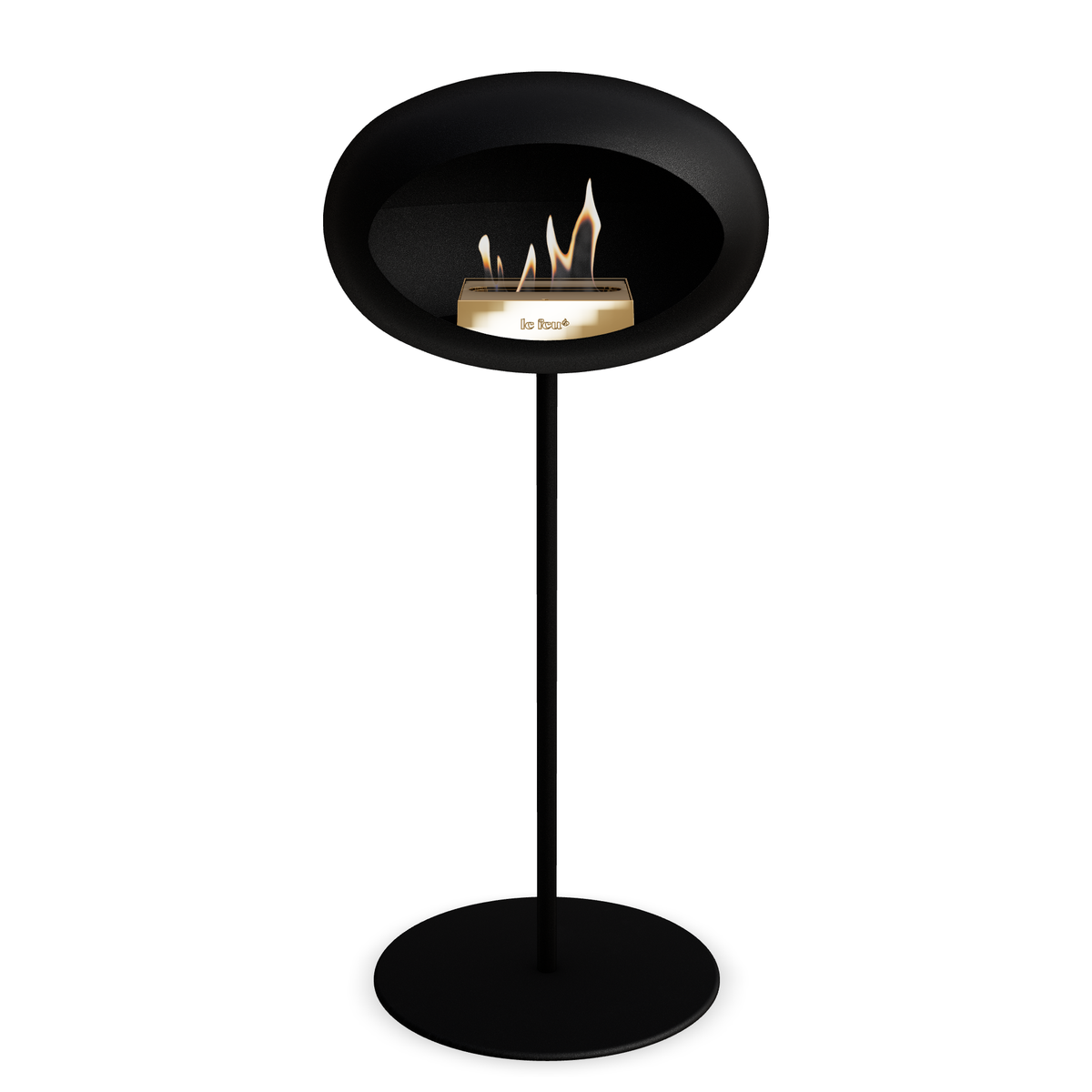 Bioethanol Standkamin Le Feu GROUND STEEL HIGH freistehend 25 mm in Schwarz mit Rohr Schwarz, Brenner Roségold und Bodenplatte Schwarz