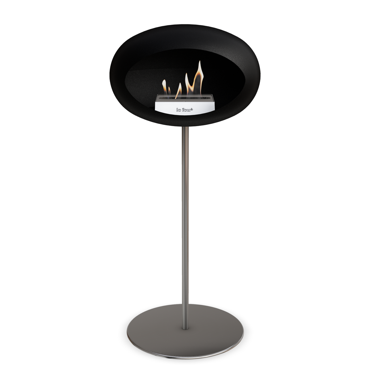 Bioethanol Standkamin Le Feu GROUND STEEL HIGH freistehend 25 mm in Schwarz mit Rohr Edelstahl, Brenner Edelstahl und Bodenplatte Edelstahl
