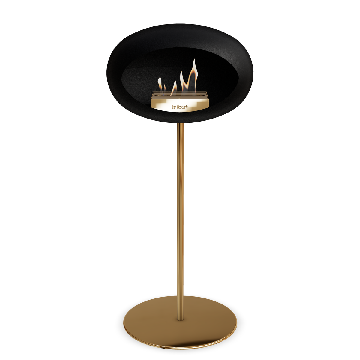 Bioethanol Standkamin Le Feu GROUND STEEL HIGH freistehend 25 mm in Schwarz mit Rohr Roségold, Brenner Roségold und Bodenplatte Roségold