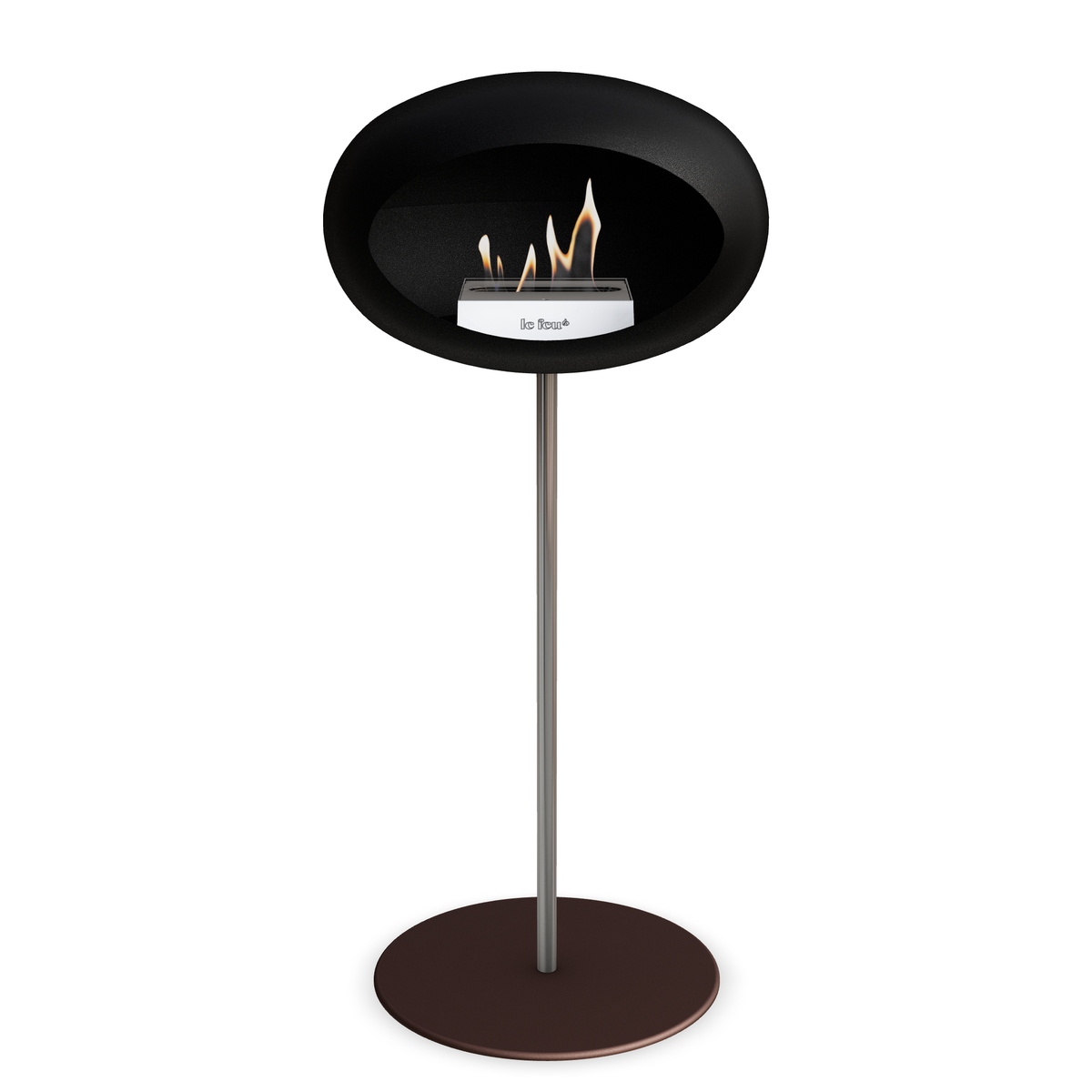 Bioethanol Standkamin Le Feu GROUND STEEL HIGH freistehend 25 mm in Schwarz mit Rohr Edelstahl, Brenner Edelstahl und Bodenplatte Mokka