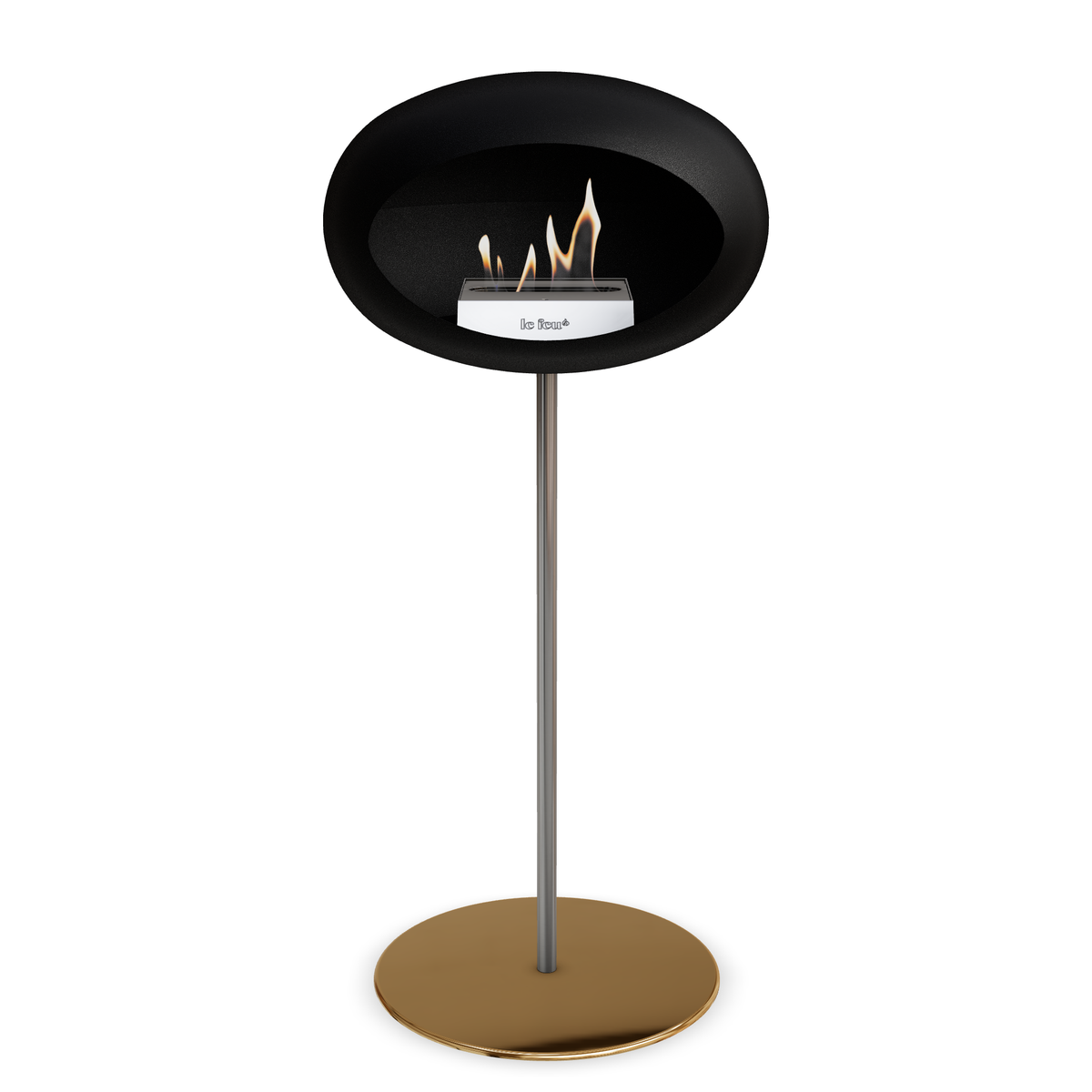 Bioethanol Standkamin Le Feu GROUND STEEL HIGH freistehend 25 mm in Schwarz mit Rohr Edelstahl, Brenner Edelstahl und Bodenplatte Roségold