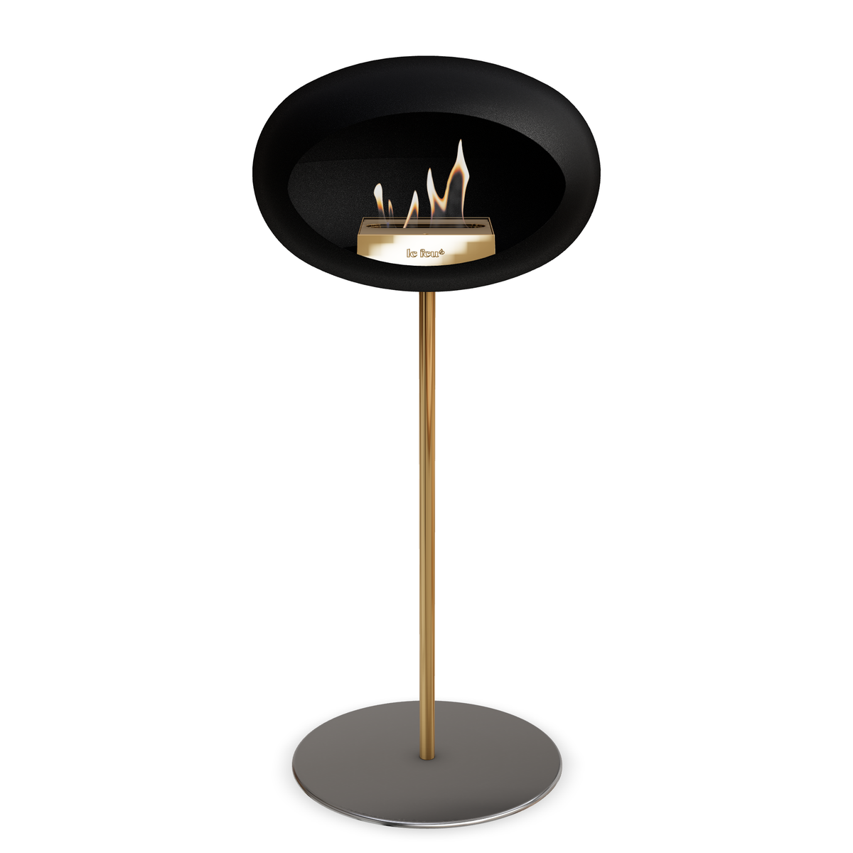 Bioethanol Standkamin Le Feu GROUND STEEL HIGH freistehend 25 mm in Schwarz mit Rohr Roségold, Brenner Roségold und Bodenplatte Edelstahl