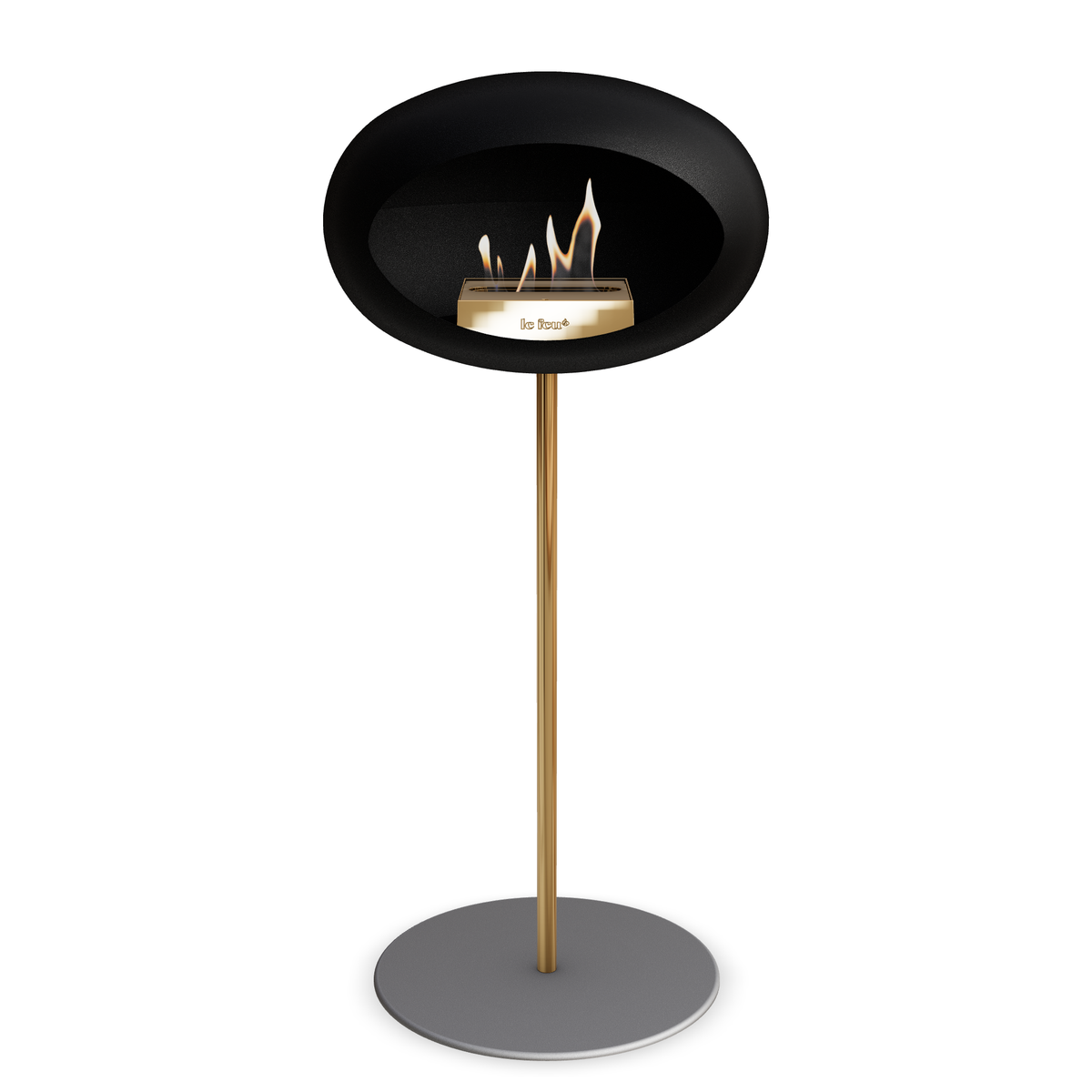 Bioethanol Standkamin Le Feu GROUND STEEL HIGH freistehend 25 mm in Schwarz mit Rohr Roségold, Brenner Roségold und Bodenplatte Nickel