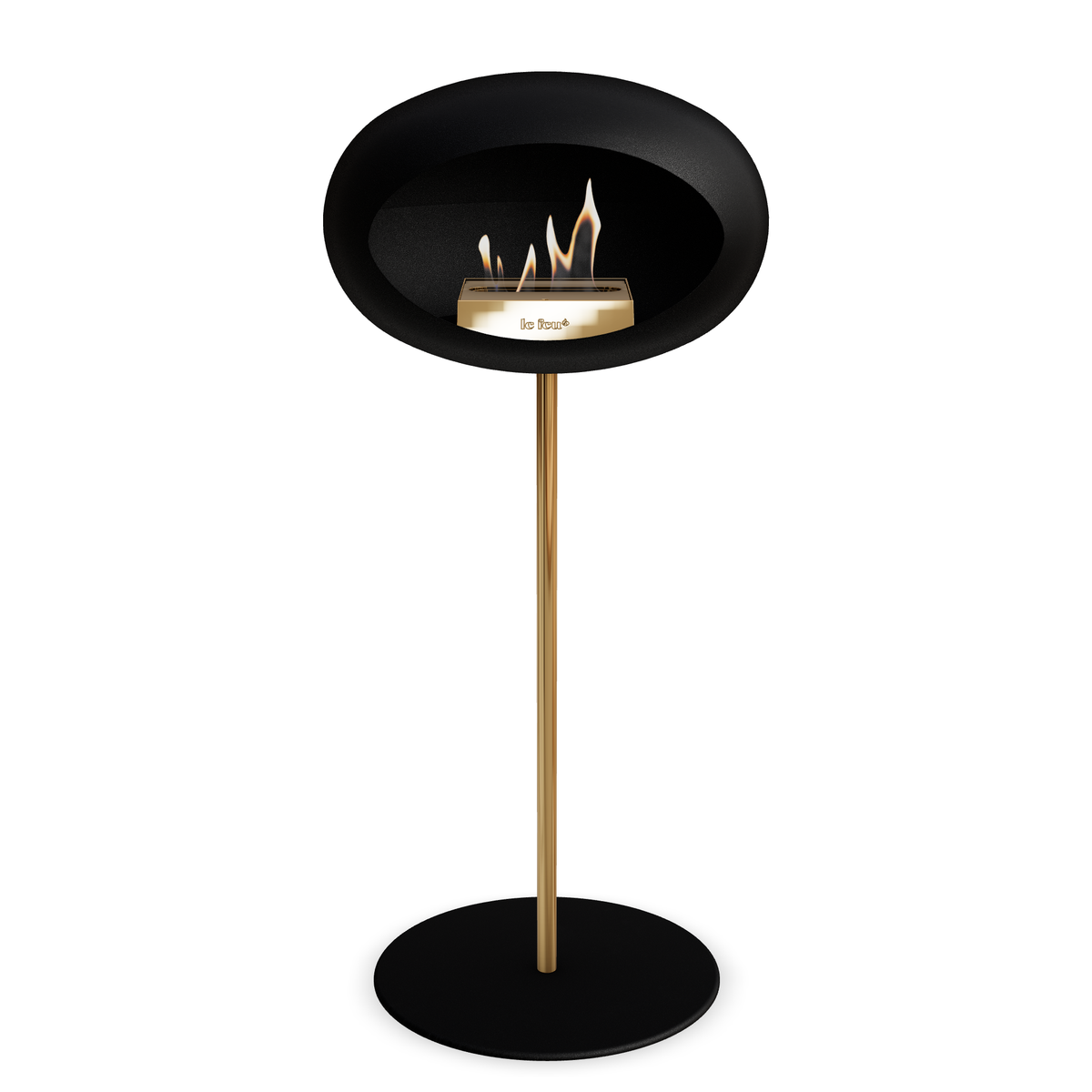 Bioethanol Standkamin Le Feu GROUND STEEL HIGH freistehend 25 mm in Schwarz mit Rohr Roségold, Brenner Roségold und Bodenplatte Schwarz