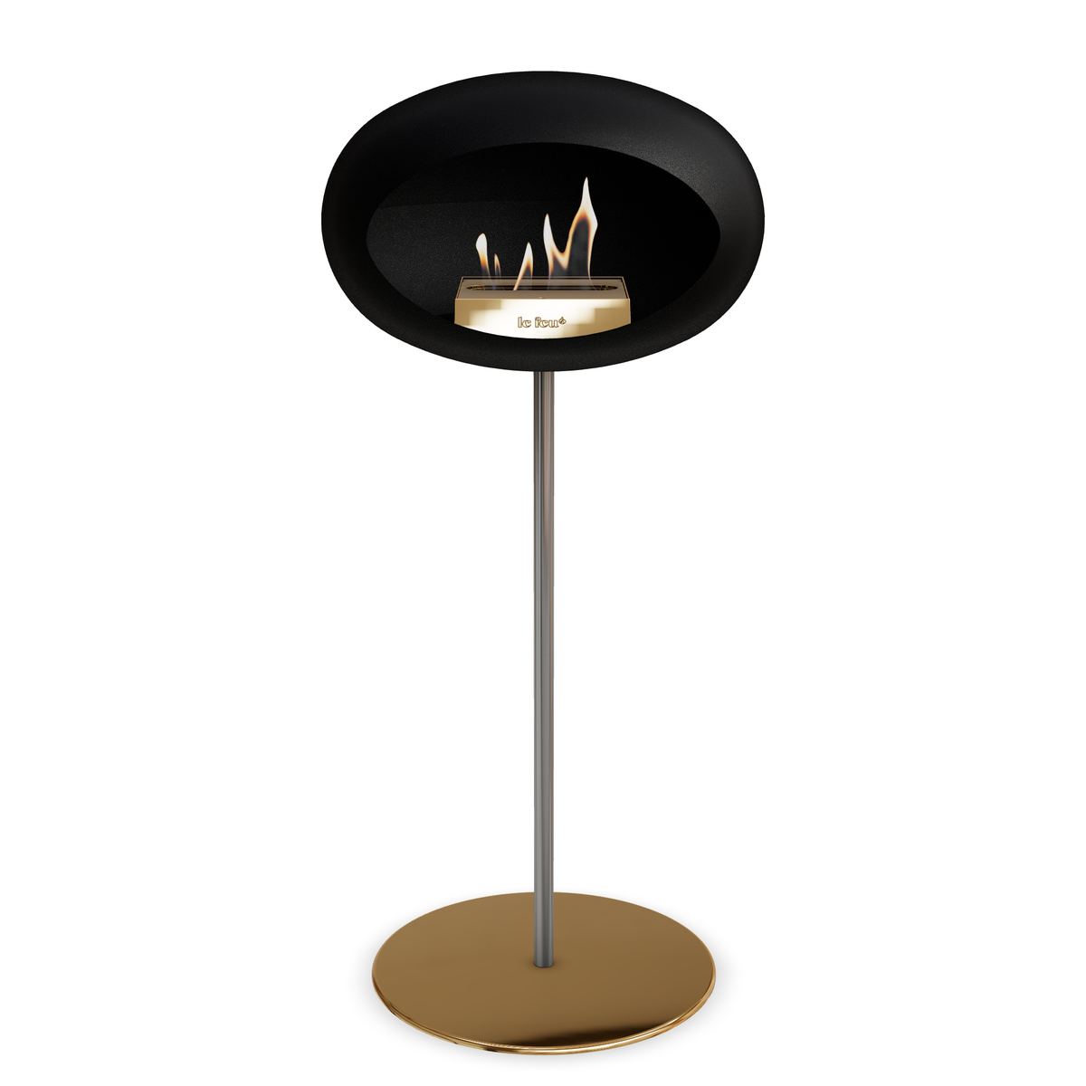 Bioethanol Standkamin Le Feu GROUND STEEL HIGH freistehend 25 mm in Schwarz mit Rohr Edelstahl, Brenner Roségold und Bodenplatte Roségold