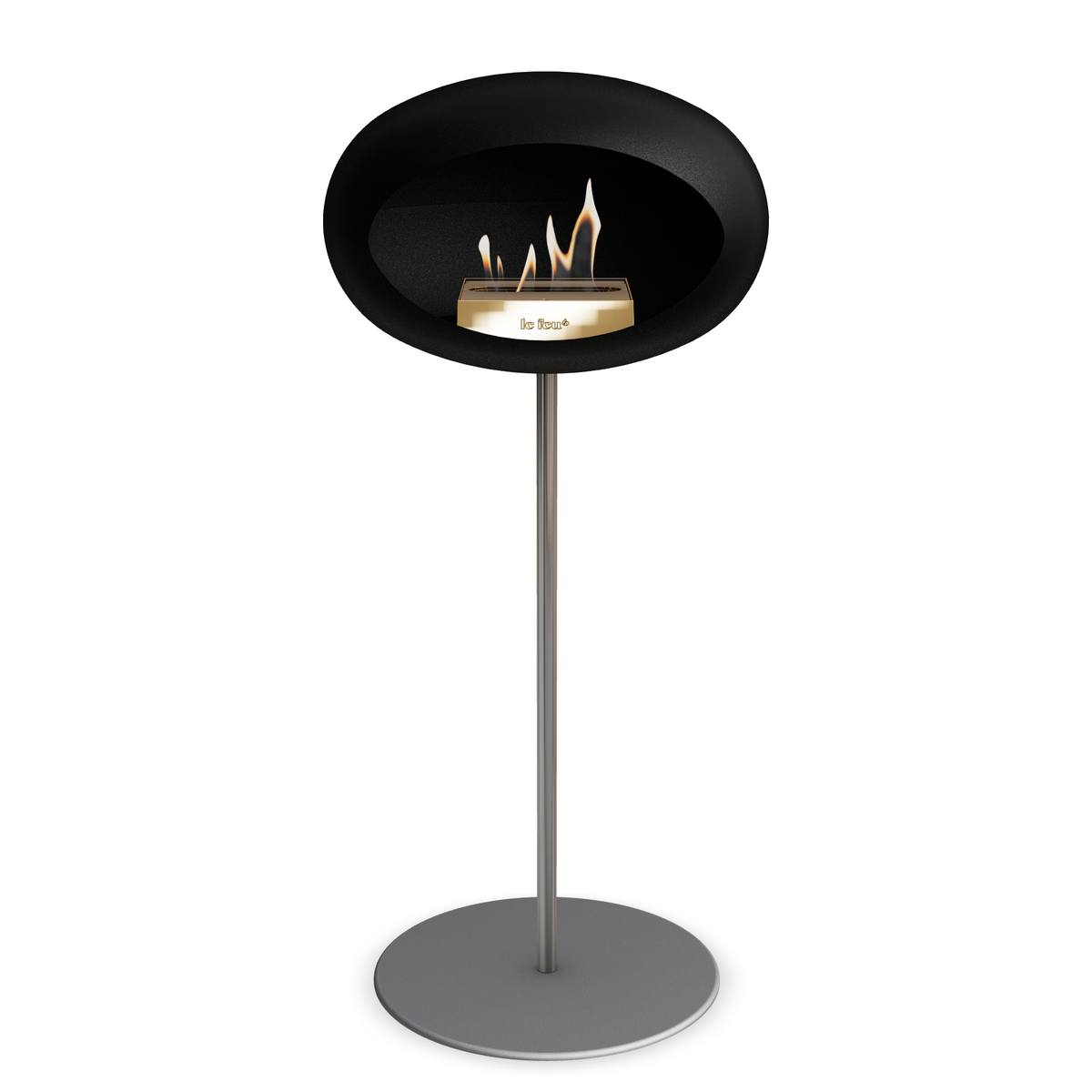 Bioethanol Standkamin Le Feu GROUND STEEL HIGH freistehend 25 mm in Schwarz mit Rohr Edelstahl, Brenner Roségold und Bodenplatte Nickel