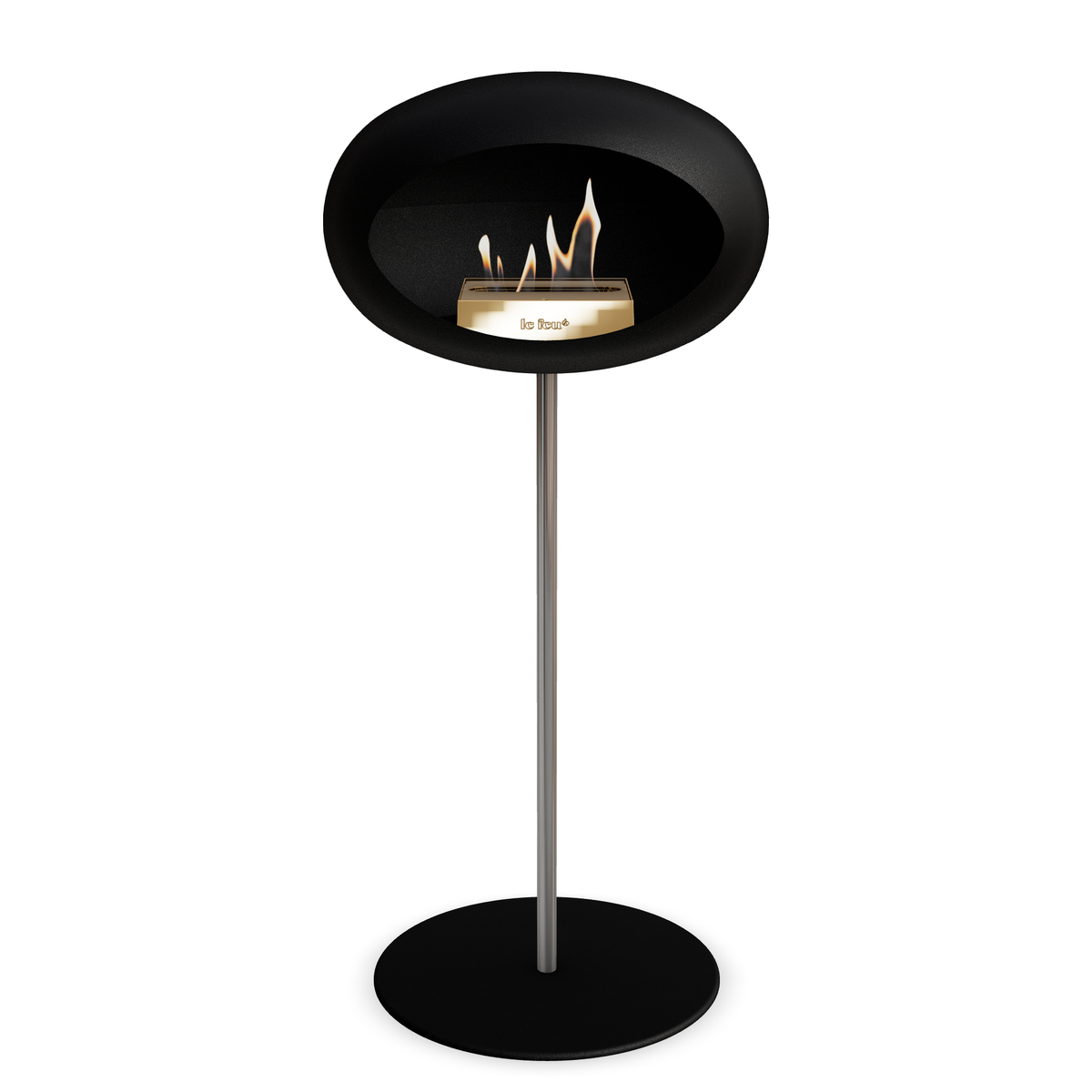 Bioethanol Standkamin Le Feu GROUND STEEL HIGH freistehend 25 mm in Schwarz mit Rohr Edelstahl, Brenner Roségold und Bodenplatte Schwarz