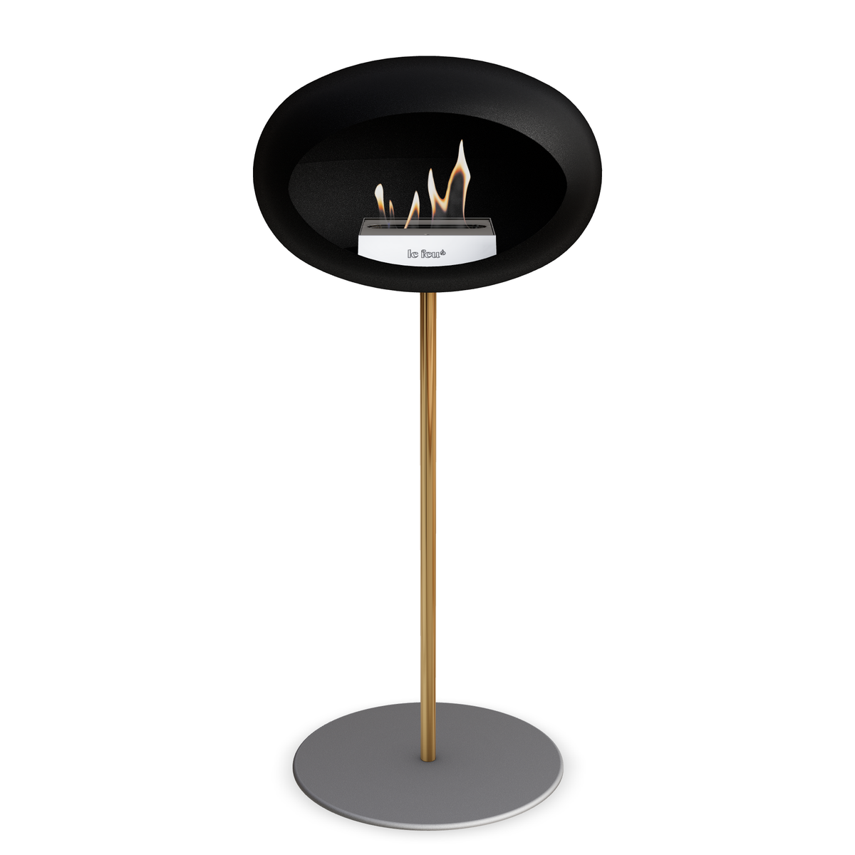 Bioethanol Standkamin Le Feu GROUND STEEL HIGH freistehend 25 mm in Schwarz mit Rohr Roségold, Brenner Edelstahl und Bodenplatte Nickel