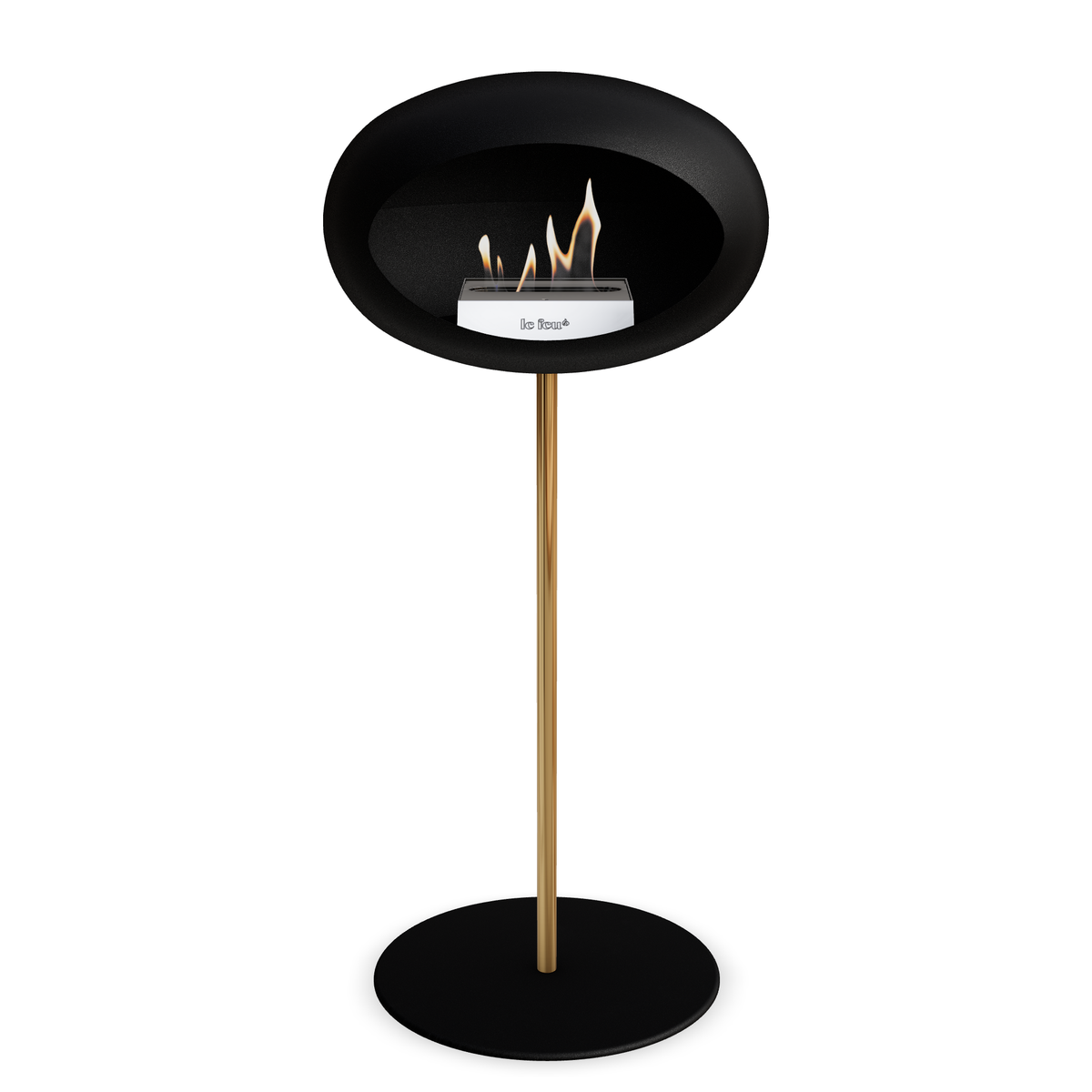 Bioethanol Standkamin Le Feu GROUND STEEL HIGH freistehend 25 mm in Schwarz mit Rohr Roségold, Brenner Edelstahl und Bodenplatte Schwarz