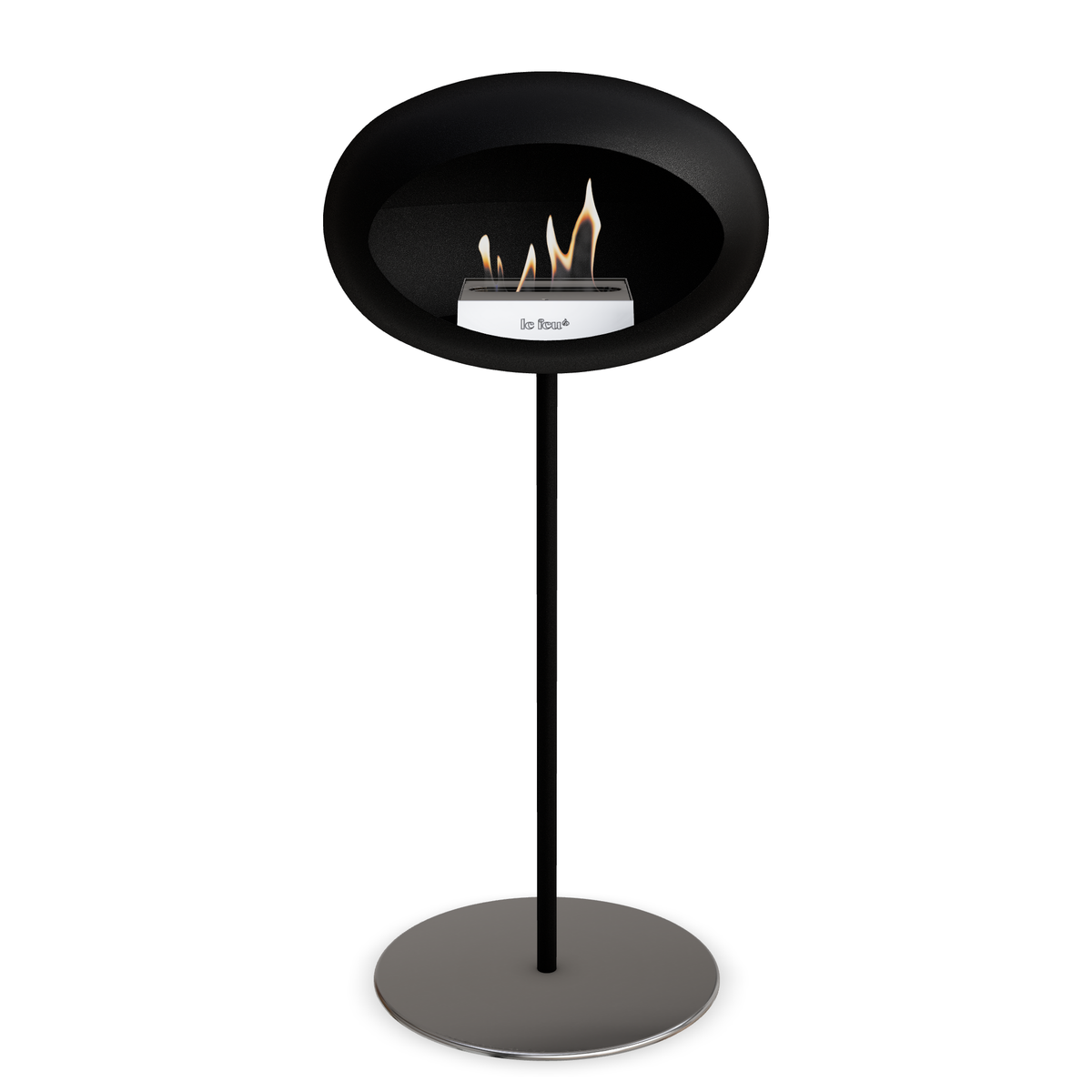 Bioethanol Standkamin Le Feu GROUND STEEL HIGH freistehend 25 mm in Schwarz mit Rohr Schwarz, Brenner Edelstahl und Bodenplatte Edelstahl