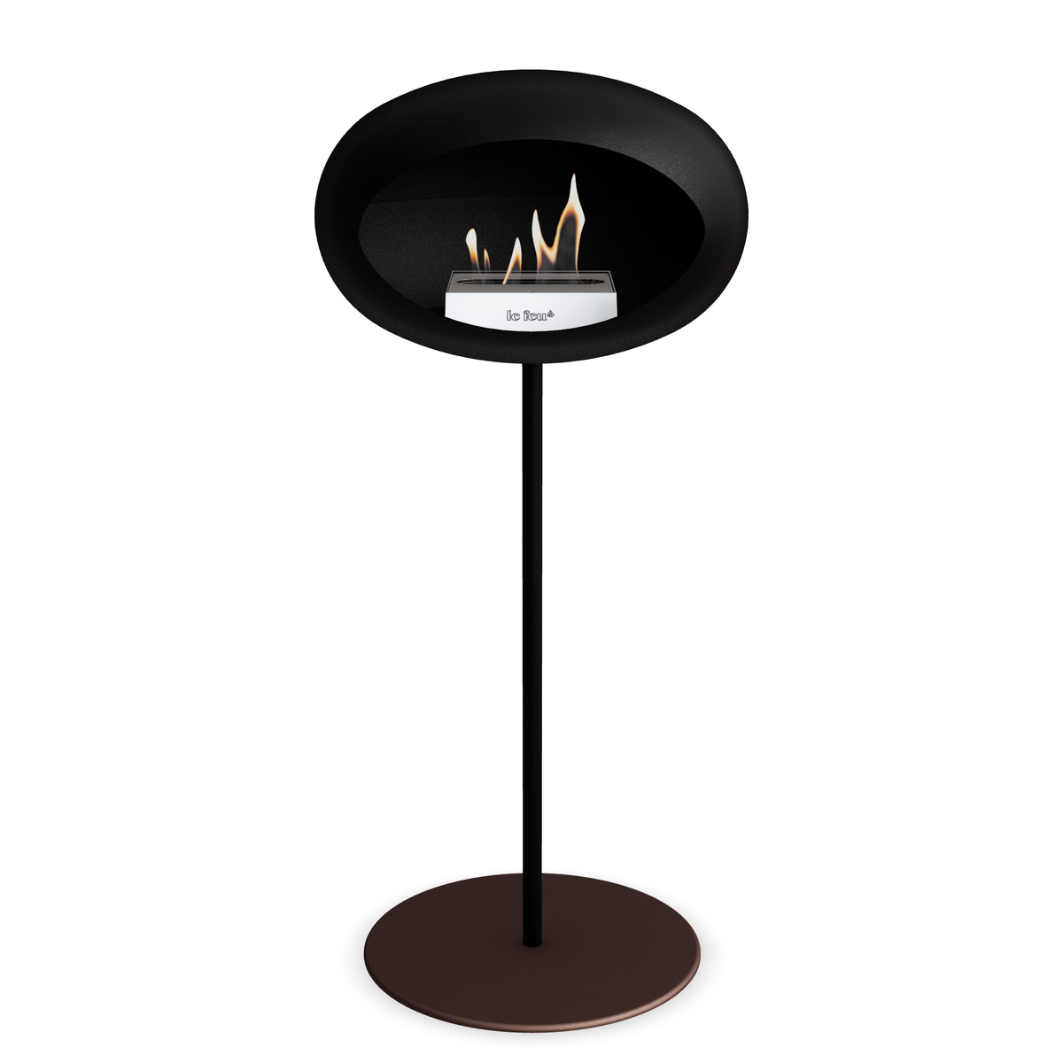 Bioethanol Standkamin Le Feu GROUND STEEL HIGH freistehend 25 mm in Schwarz mit Rohr Schwarz, Brenner Edelstahl und Bodenplatte Mokka