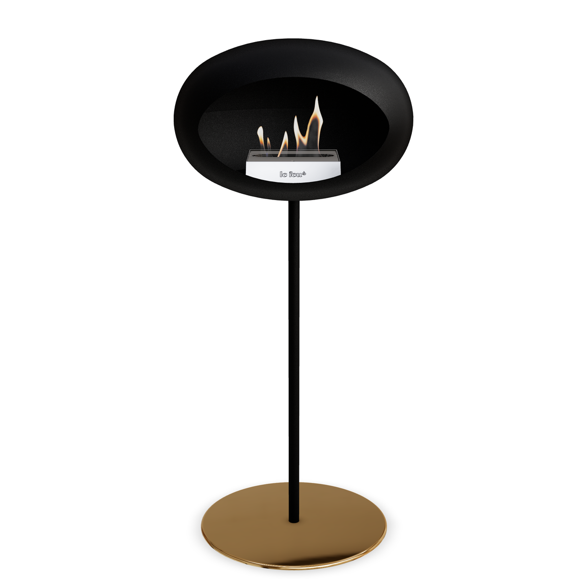 Bioethanol Standkamin Le Feu GROUND STEEL HIGH freistehend 25 mm in Schwarz mit Rohr Schwarz, Brenner Edelstahl und Bodenplatte Roségold