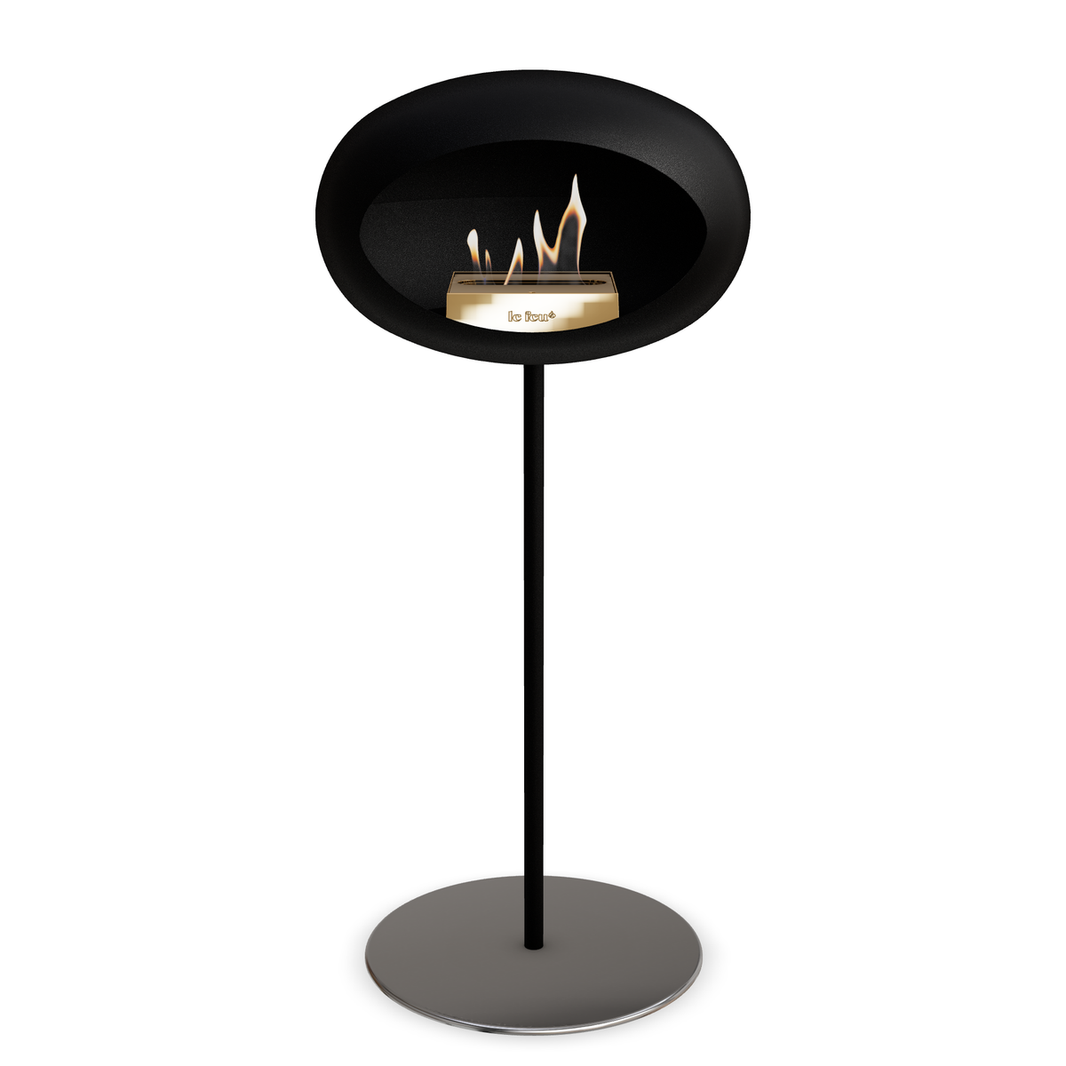 Bioethanol Standkamin Le Feu GROUND STEEL HIGH freistehend 25 mm in Schwarz mit Rohr Schwarz, Brenner Roségold und Bodenplatte Edelstahl