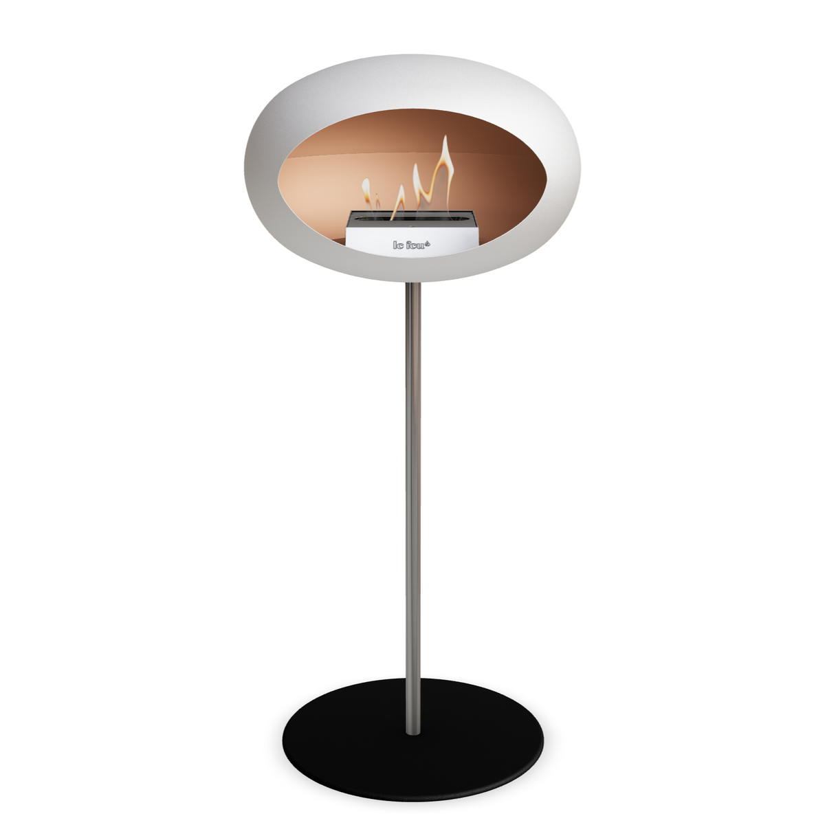 Bioethanol Standkamin Le Feu GROUND STEEL HIGH freistehend 25 mm in Weiss mit Rohr Edelstahl, Brenner Edelstahl und Bodenplatte Schwarz