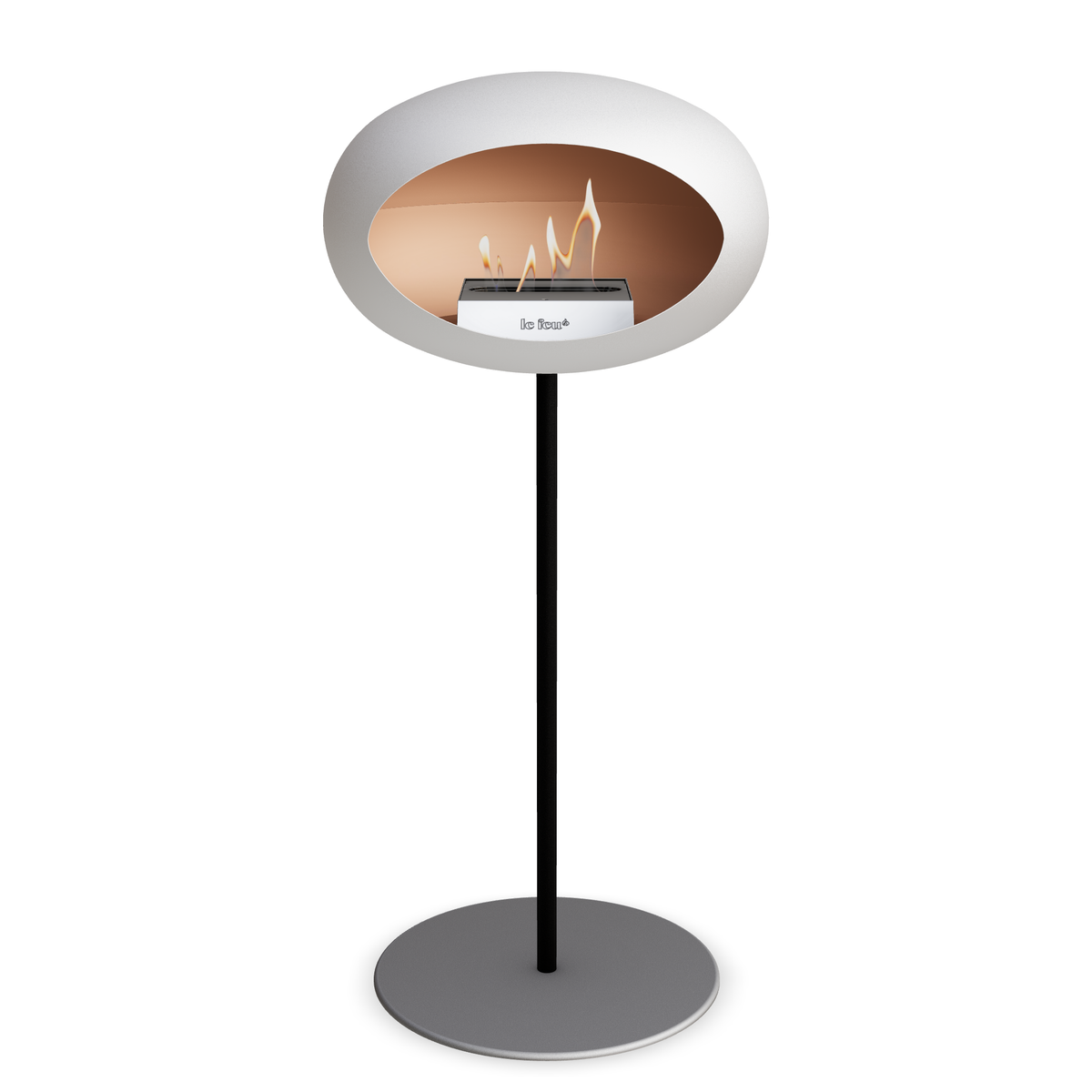Bioethanol Standkamin Le Feu GROUND STEEL HIGH freistehend 25 mm in Weiss mit Rohr Schwarz, Brenner Edelstahl und Bodenplatte Nickel