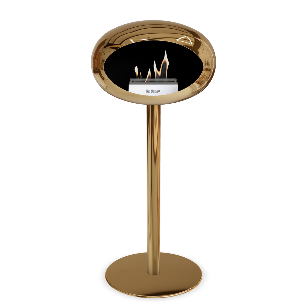 Bioethanol Standkamin Le Feu GROUND STEEL HIGH freistehend 60 mm in Chrom Roségold mit Rohr Roségold, Brenner Edelstahl und Bodenplatte Roségold