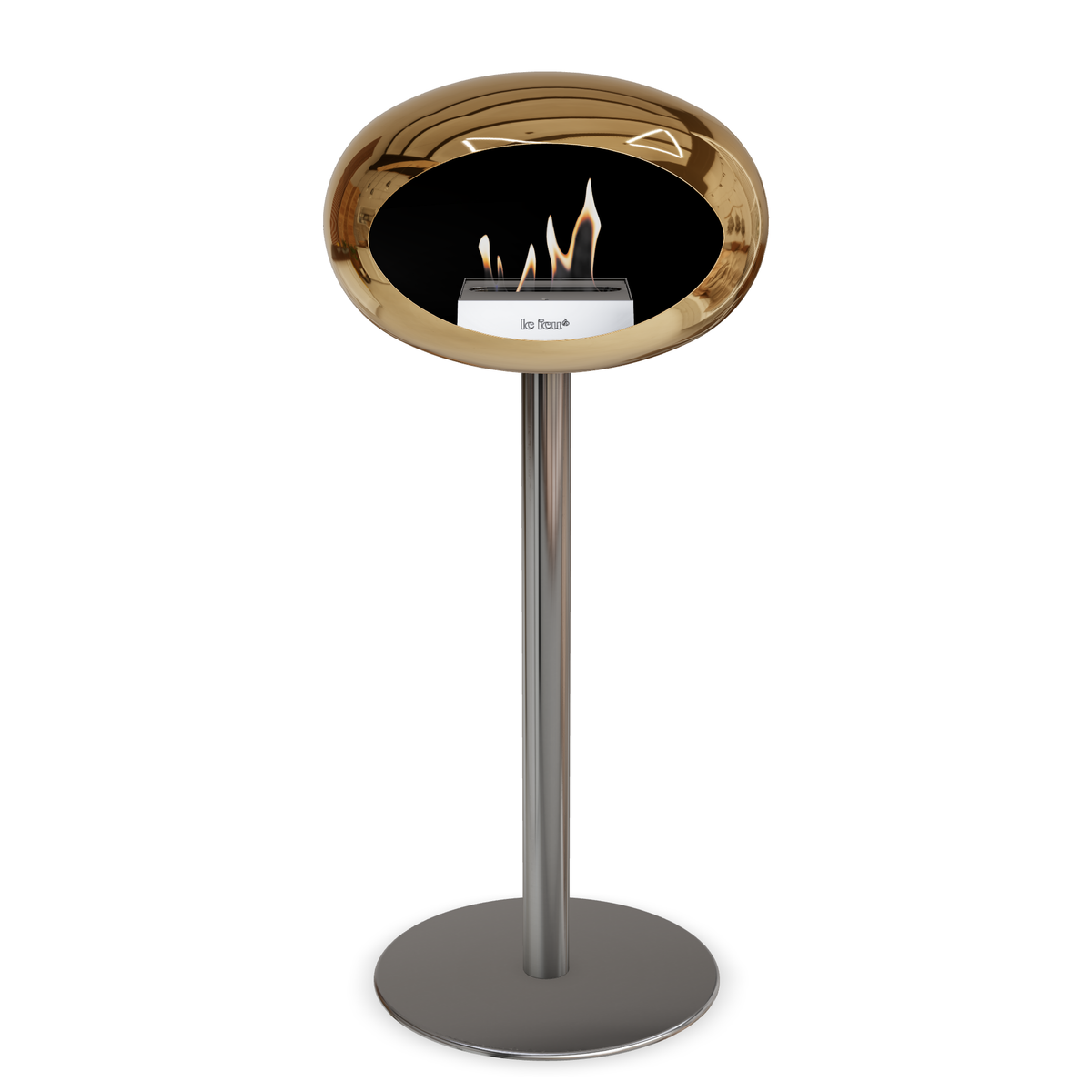 Bioethanol Standkamin Le Feu GROUND STEEL HIGH freistehend 60 mm in Chrom Roségold mit Rohr Edelstahl, Brenner Edelstahl und Bodenplatte Edelstahl