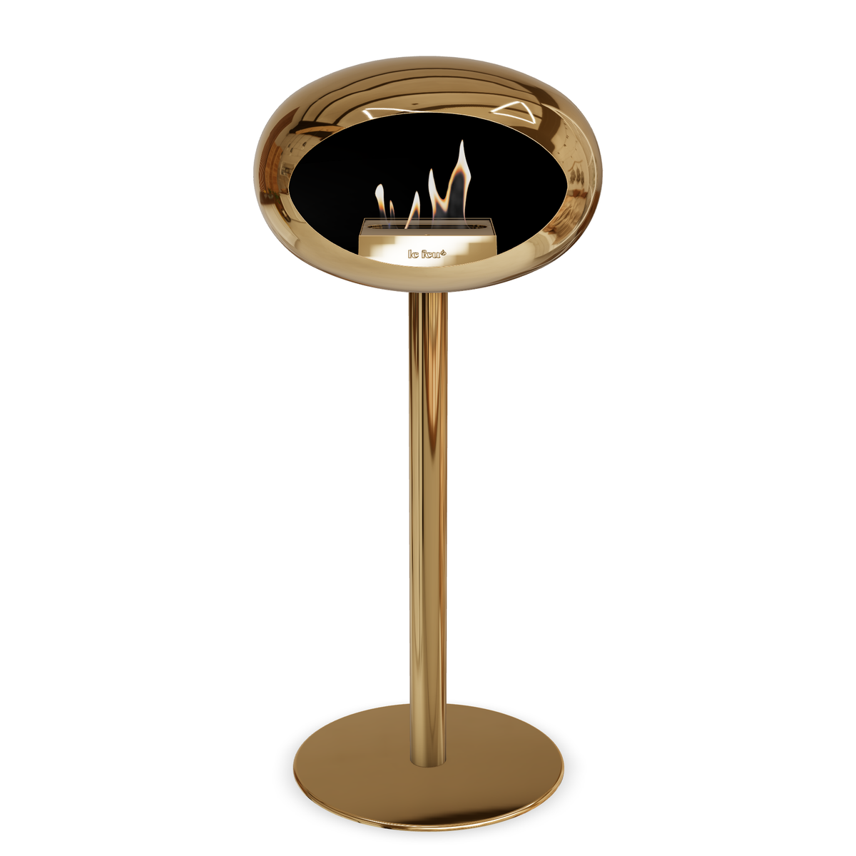 Bioethanol Standkamin Le Feu GROUND STEEL HIGH freistehend 60 mm in Chrom Roségold mit Rohr Roségold, Brenner Roségold und Bodenplatte Roségold