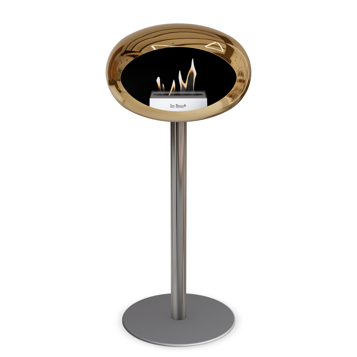 Bioethanol Standkamin Le Feu GROUND STEEL HIGH freistehend 60 mm in Chrom Roségold mit Rohr Edelstahl, Brenner Edelstahl und Bodenplatte Nickel