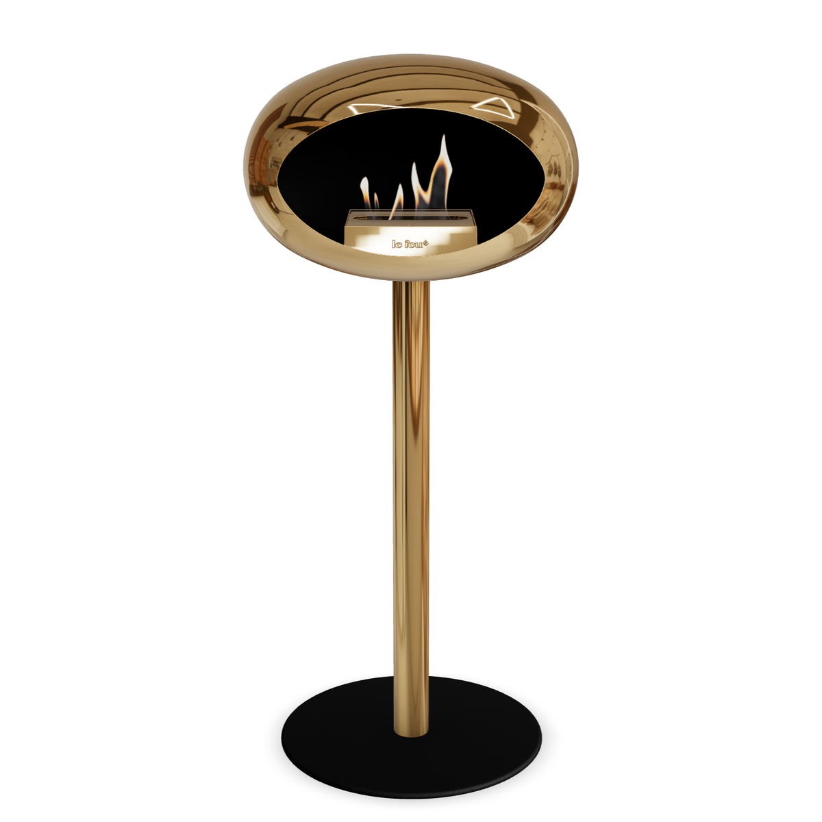 Bioethanol Standkamin Le Feu GROUND STEEL HIGH freistehend 60 mm in Chrom Roségold mit Rohr Roségold, Brenner Roségold und Bodenplatte Schwarz