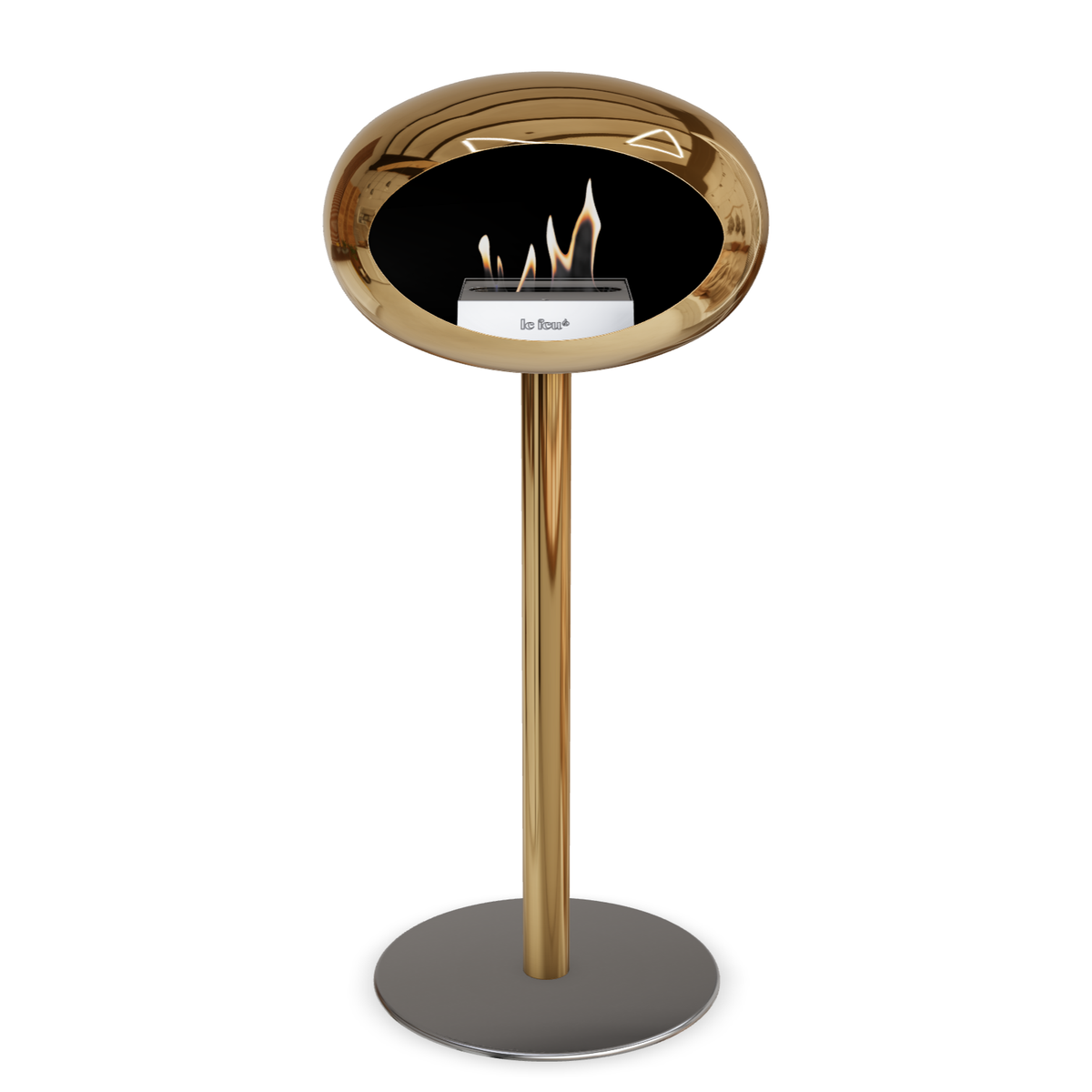 Bioethanol Standkamin Le Feu GROUND STEEL HIGH freistehend 60 mm in Chrom Roségold mit Rohr Roségold, Brenner Edelstahl und Bodenplatte Edelstahl