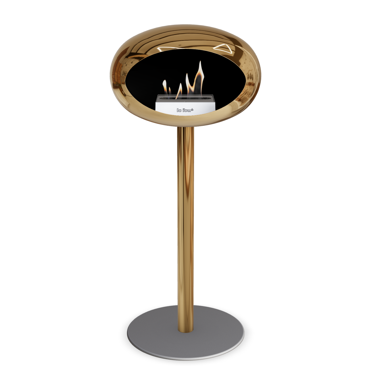 Bioethanol Standkamin Le Feu GROUND STEEL HIGH freistehend 60 mm in Chrom Roségold mit Rohr Roségold, Brenner Edelstahl und Bodenplatte Nickel