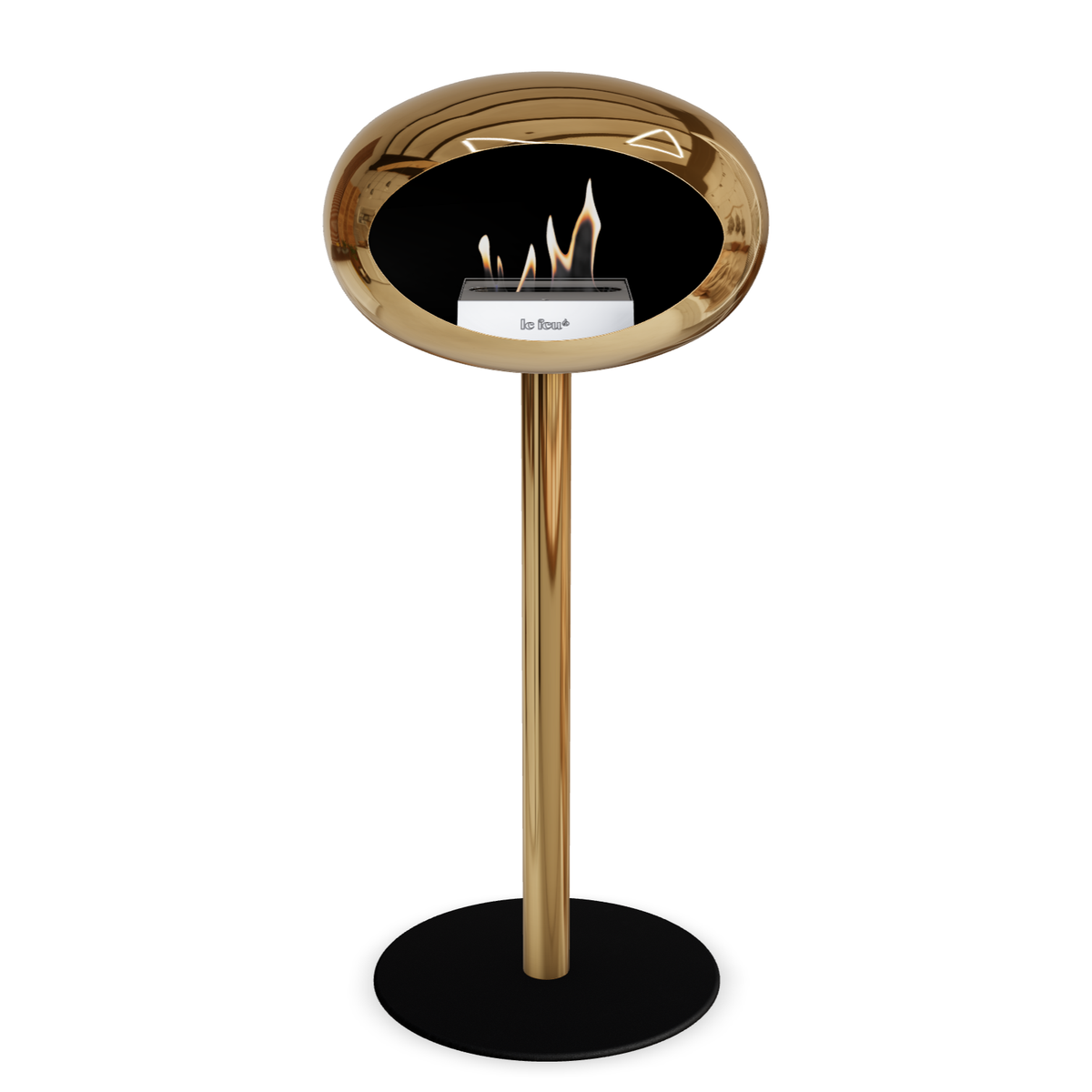Bioethanol Standkamin Le Feu GROUND STEEL HIGH freistehend 60 mm in Chrom Roségold mit Rohr Roségold, Brenner Edelstahl und Bodenplatte Schwarz